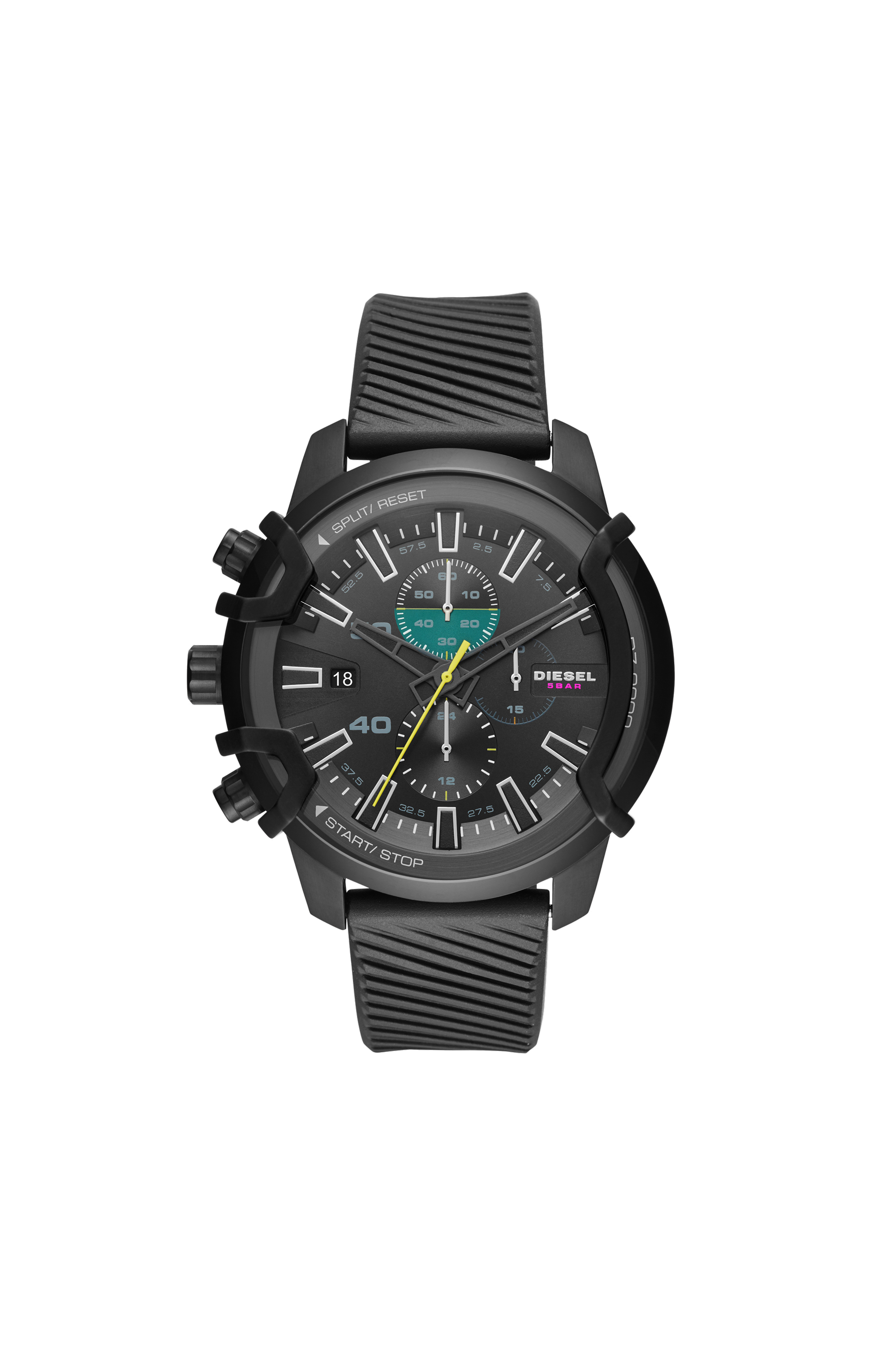 Diesel - DZ4520, Man's Griffed chronograph black silicone watch in Black - 1