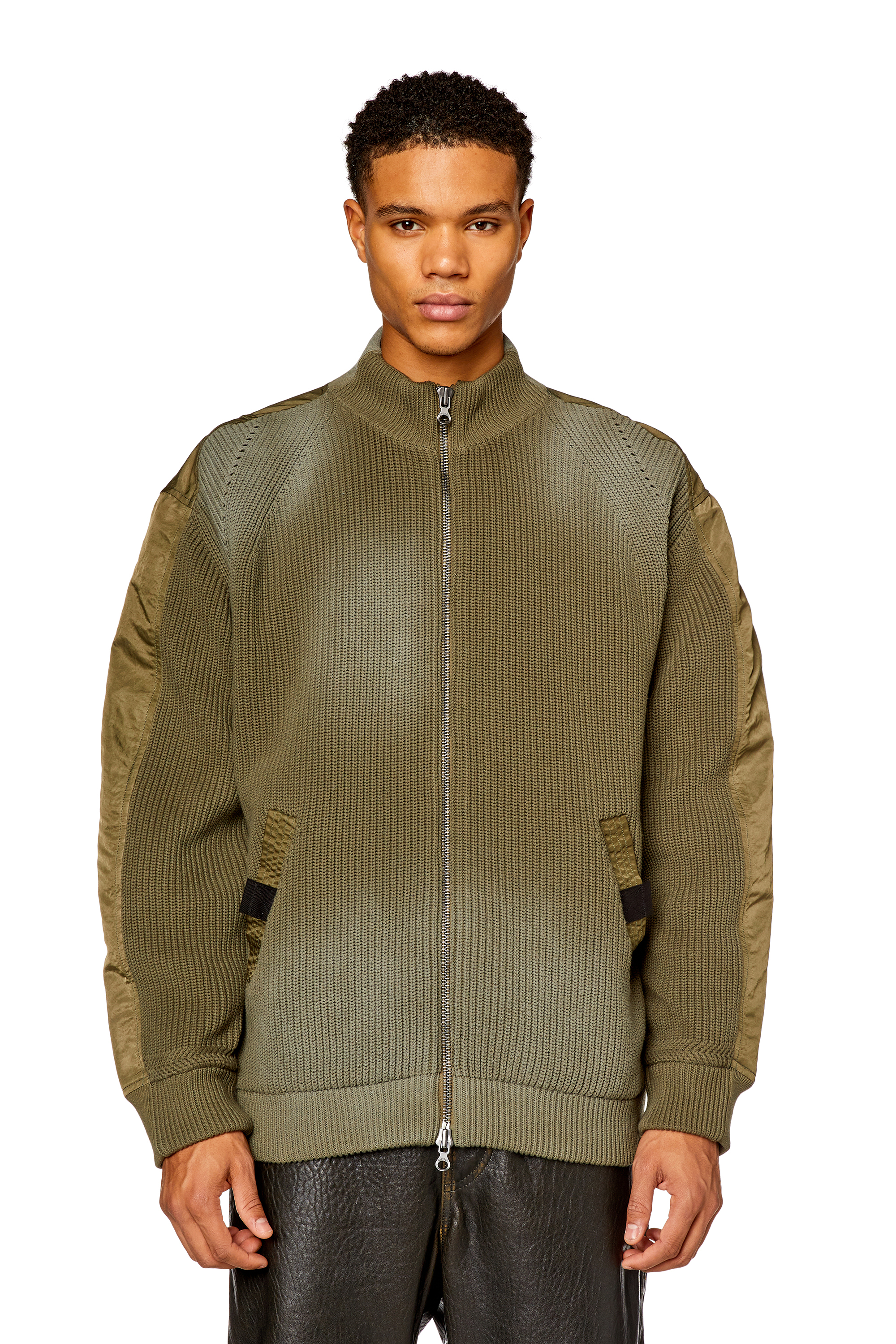 Diesel - K-OSWIN, Man Padded knit and nylon bomber jacket in Green - Image 6