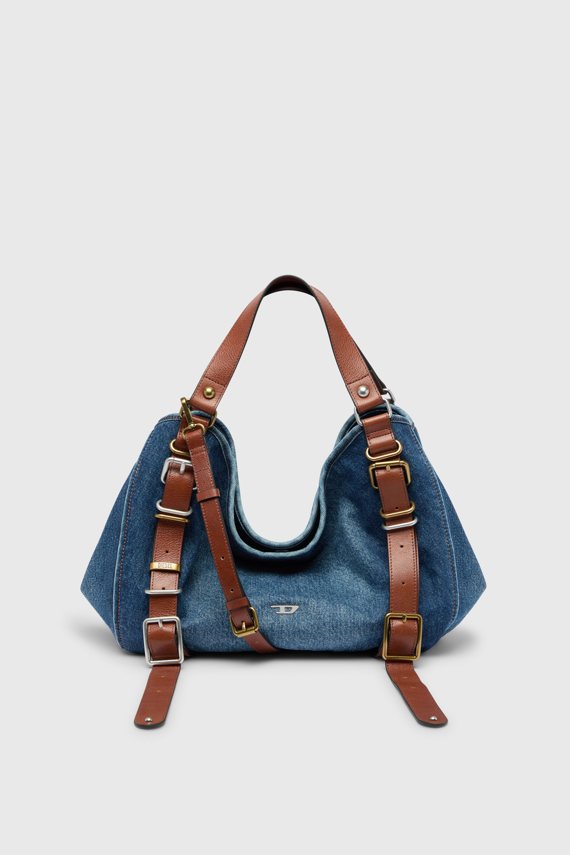 D-One-Medium top-handle bag in denim and leather