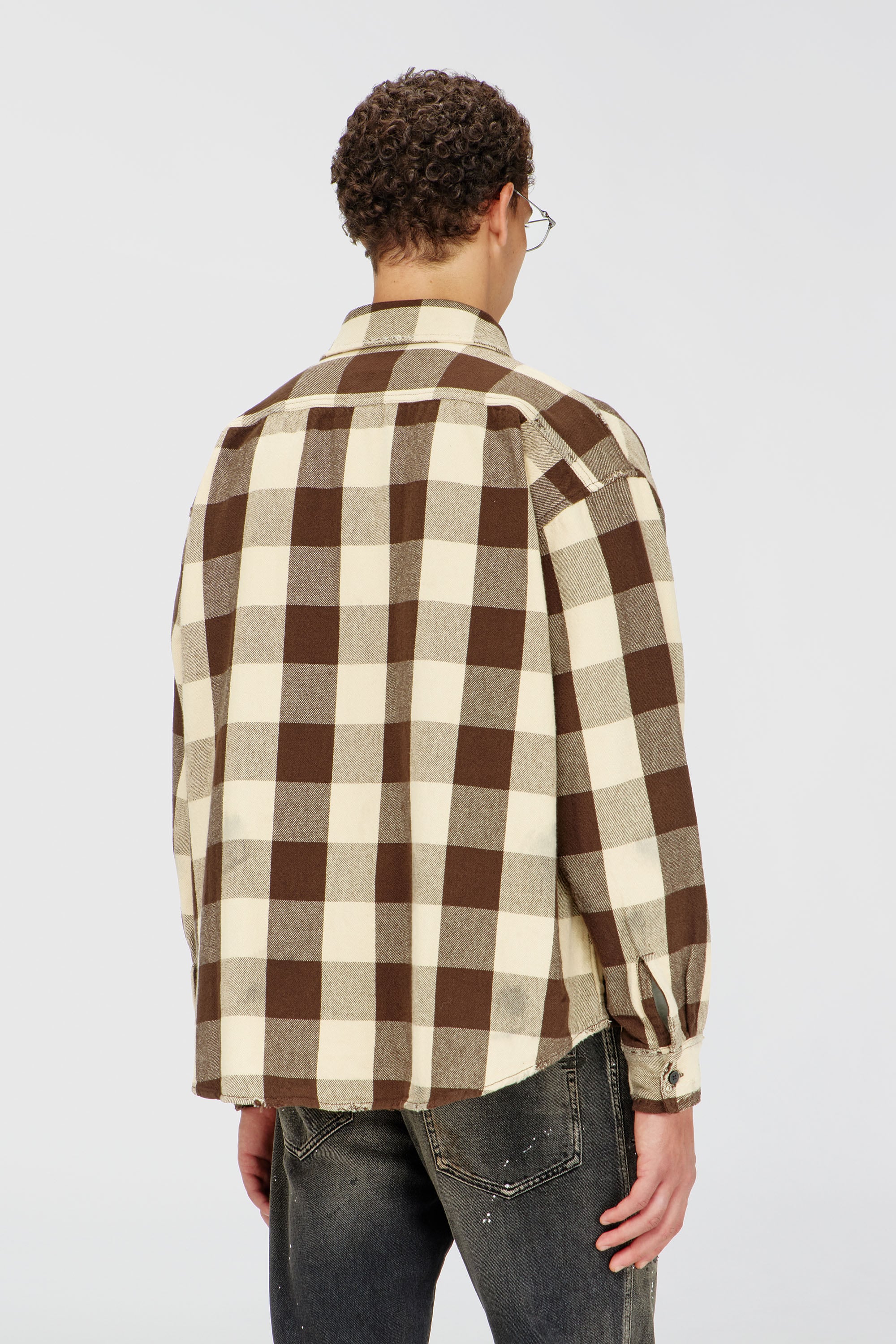 Diesel - S-DRUM, Man's Check flannel shirt with distressed effect in Beige/Brown - 4
