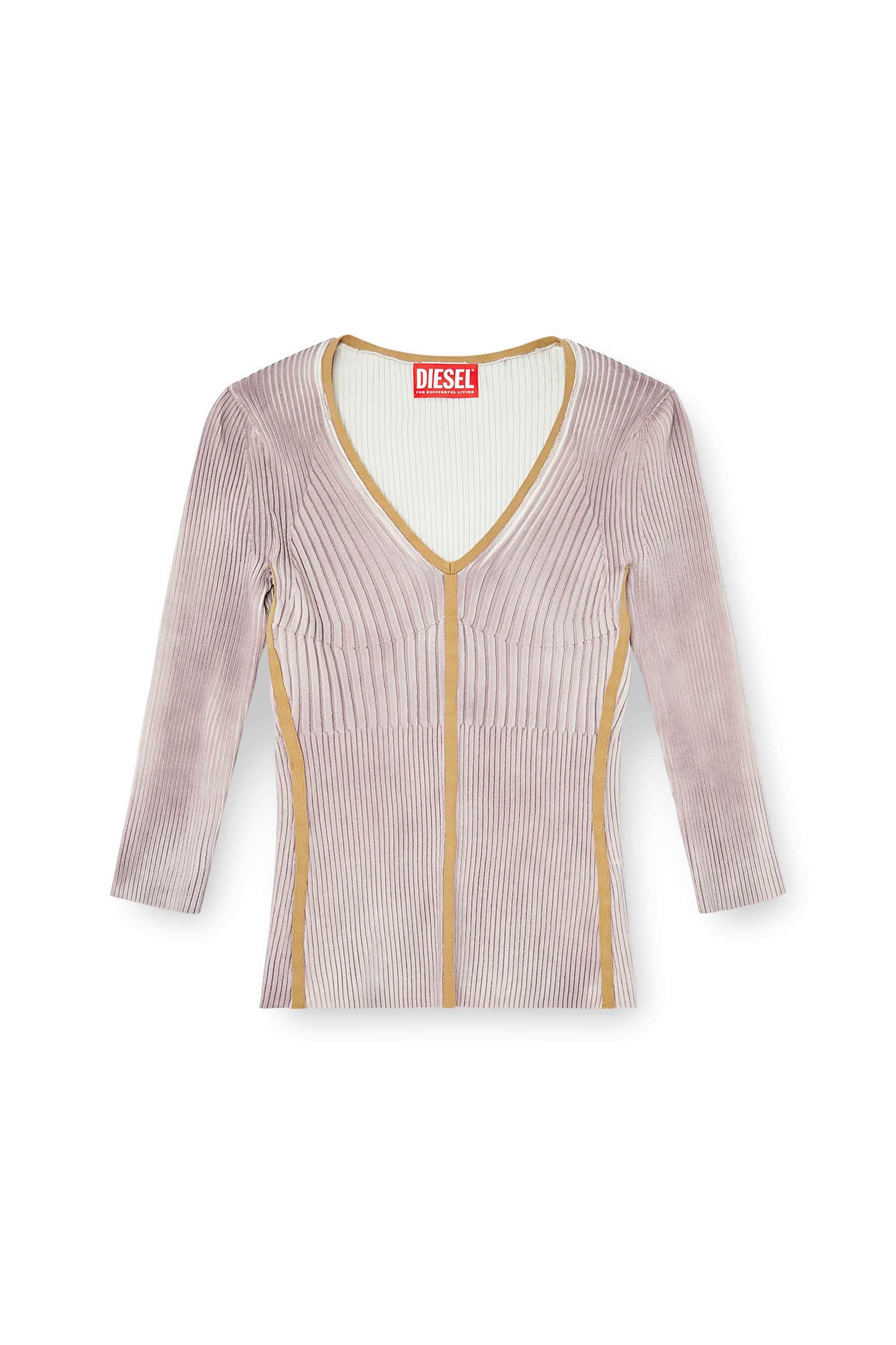 Diesel - M-SARMANI, Woman's Ribbed V-neck jumper with contrast bands in Lilac - 3