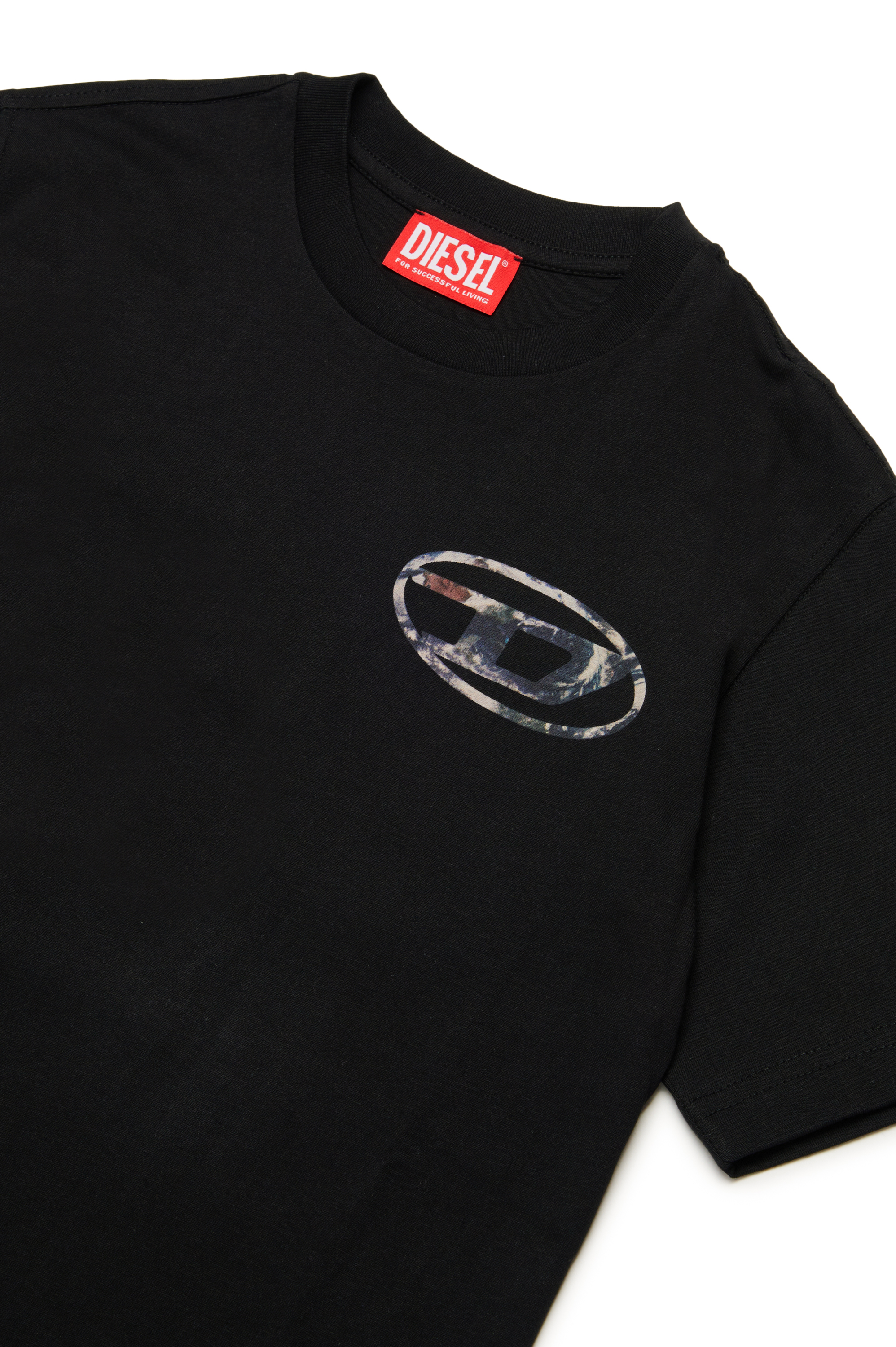 Diesel - TWASHL6 OVER, Man T-shirt with marble effect oval logo in Black - Image 3