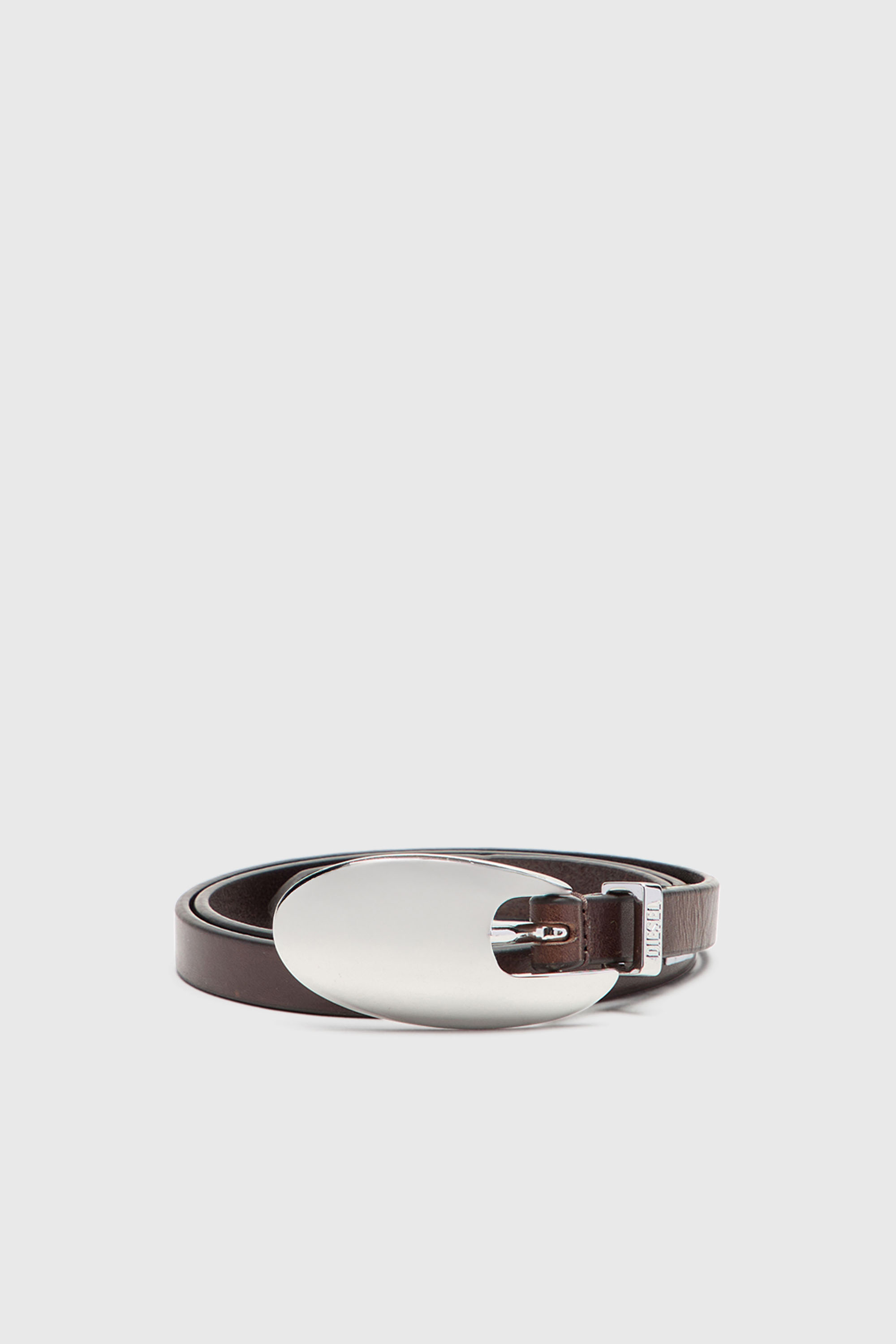Diesel - B-ROP 15, Woman's 1.5cm slim leather belt with sculptural buckle in Brown - 1
