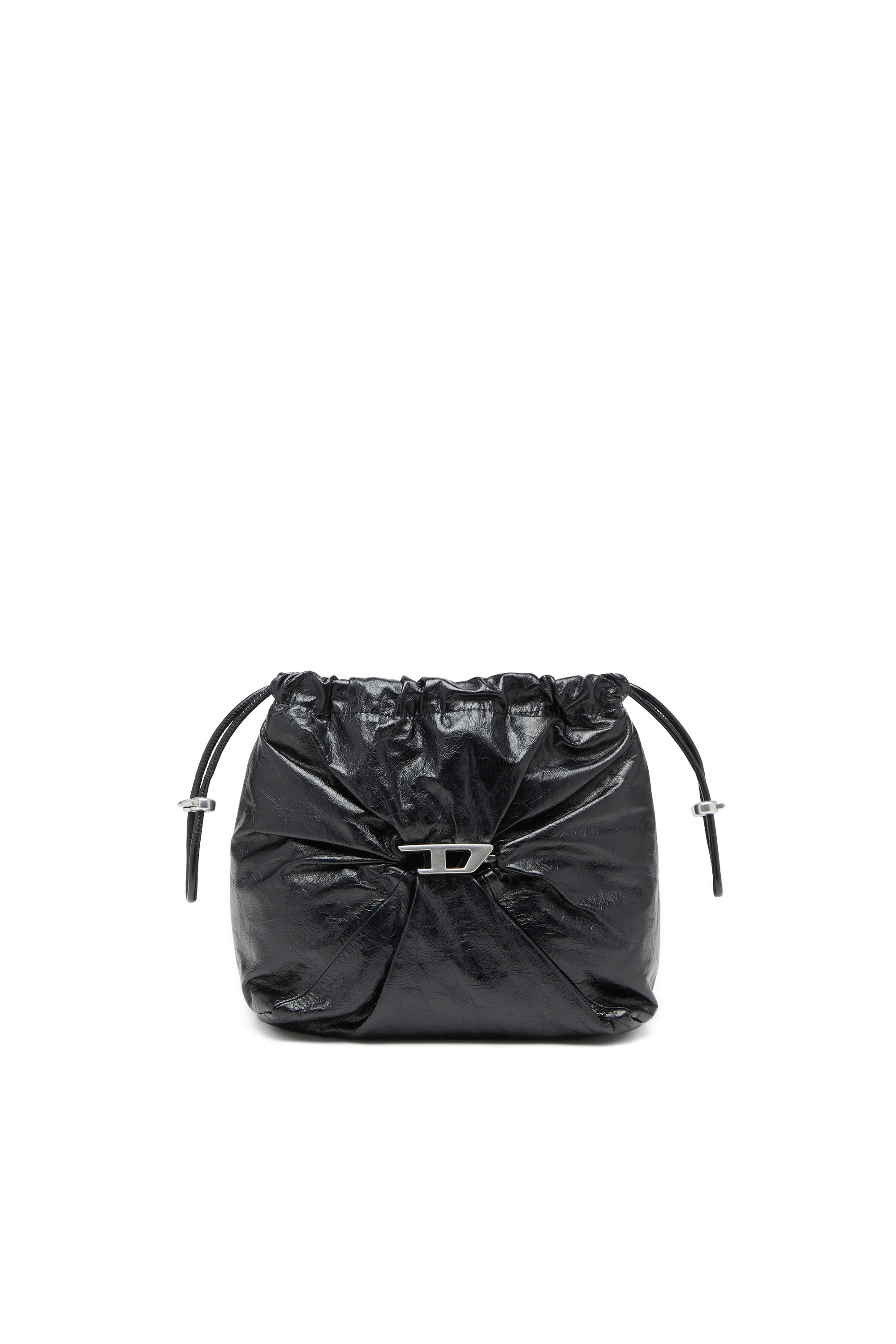 Diesel - SCRUNCH-D BUCKET, Woman's Bucket bag in shiny wrinkled leather in Black - 2