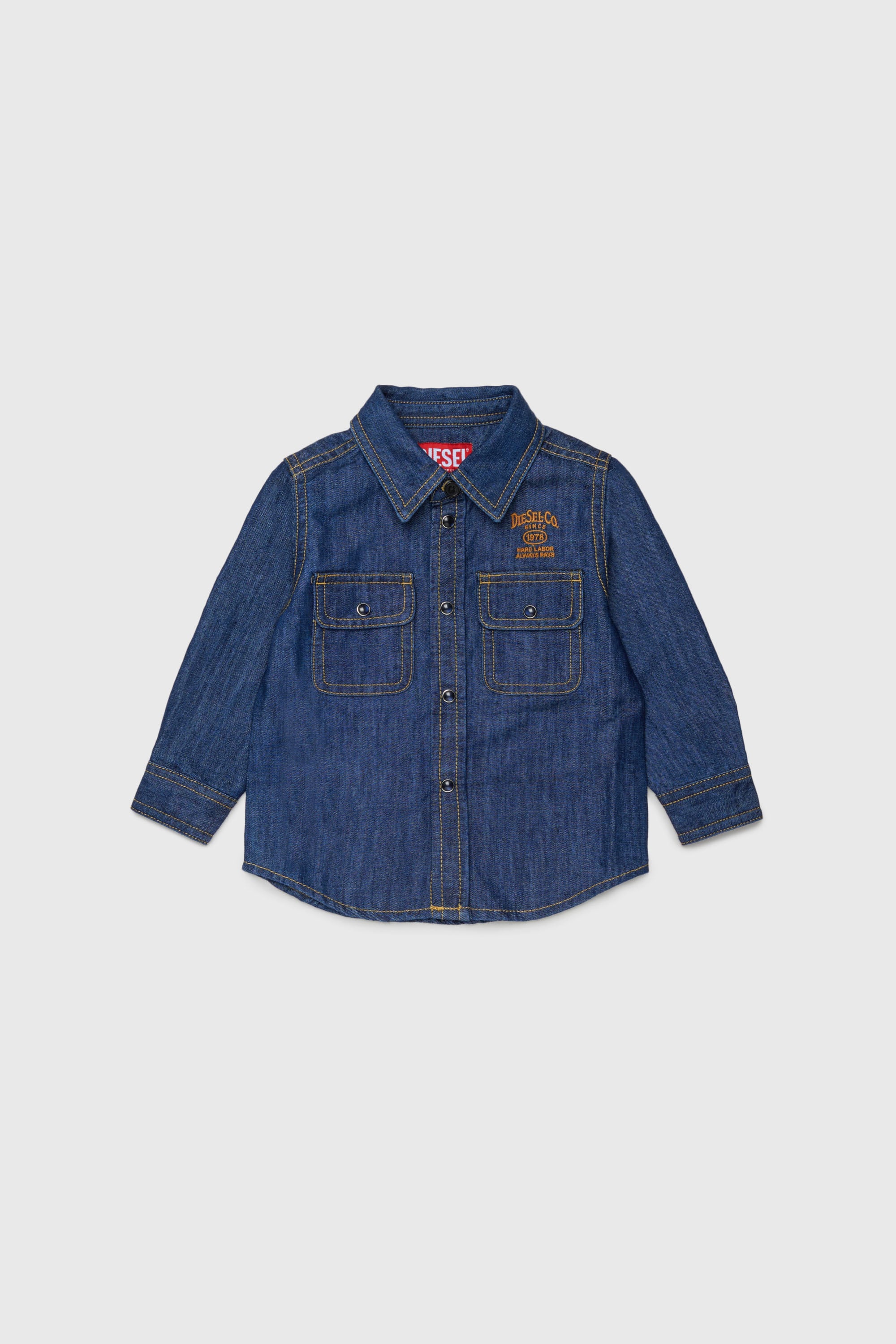 Diesel - CARTOB, Man's Denim shirt with logo embroidery in Dark Blue - 1