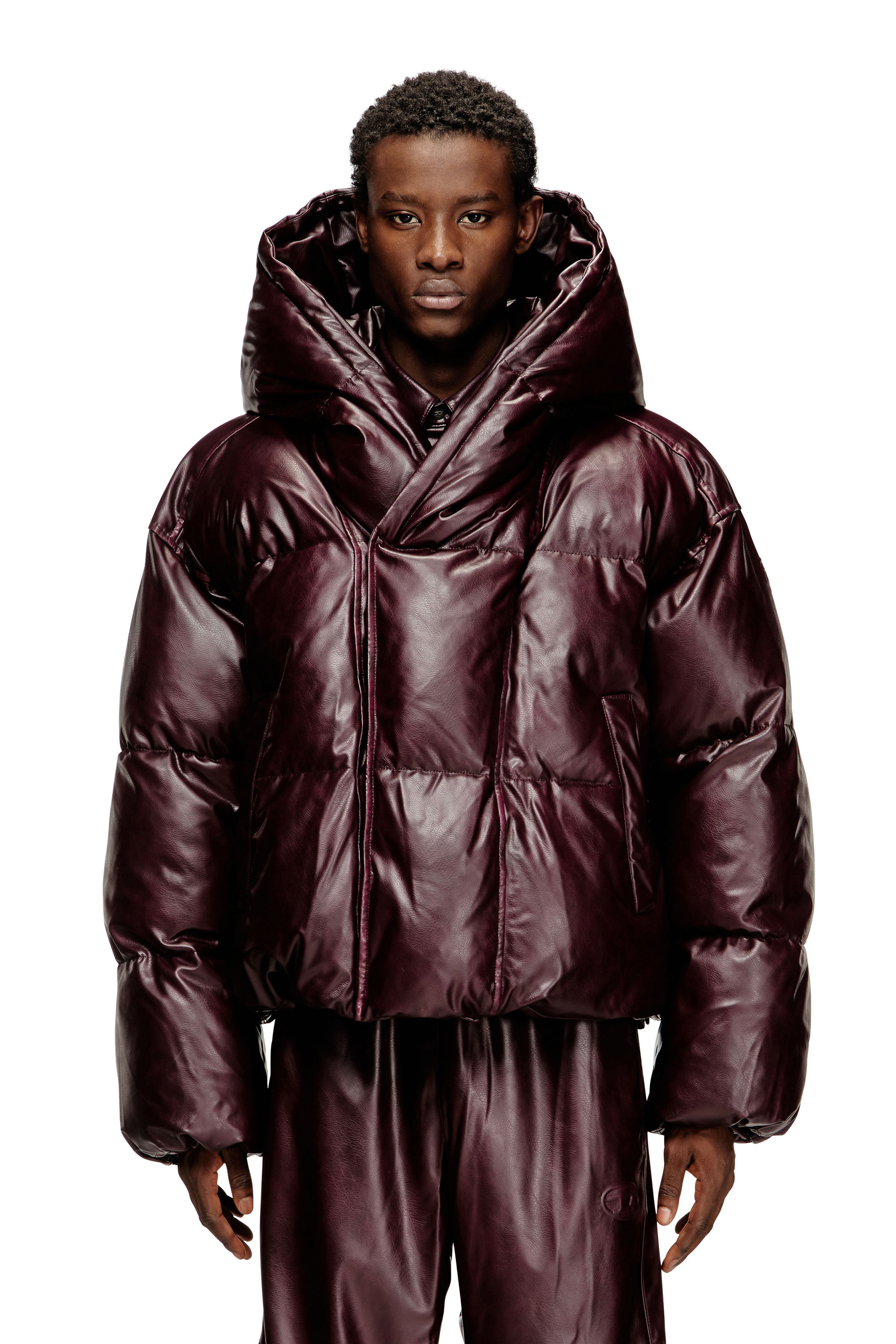 Diesel - FR-W-MYLEY, Man's Hooded puffer jacket in burgundy in Burgundy - 3