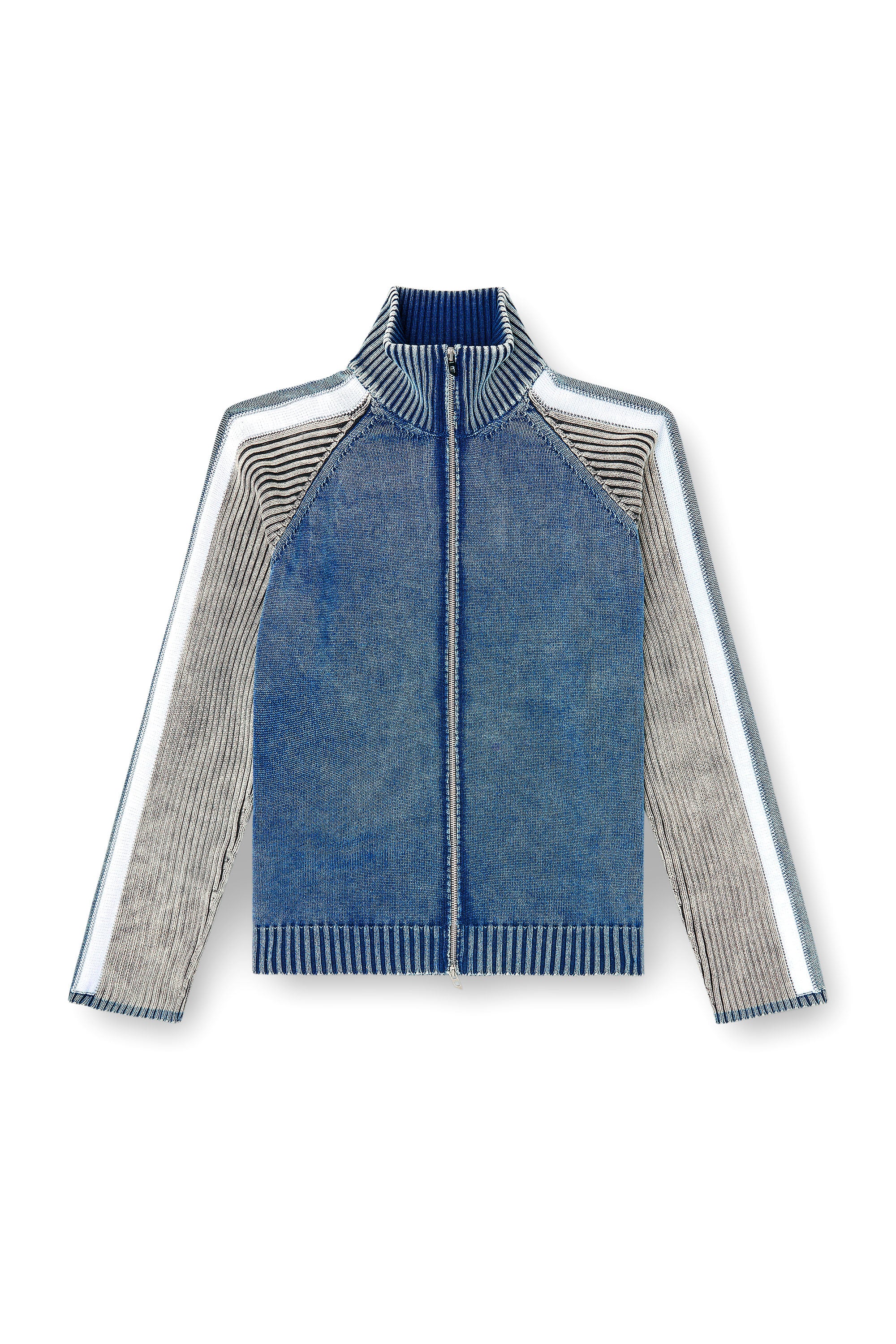Diesel - K-HERONIMO, Man's Zip-up cardigan with sporty bands in Blue/Grey - 3