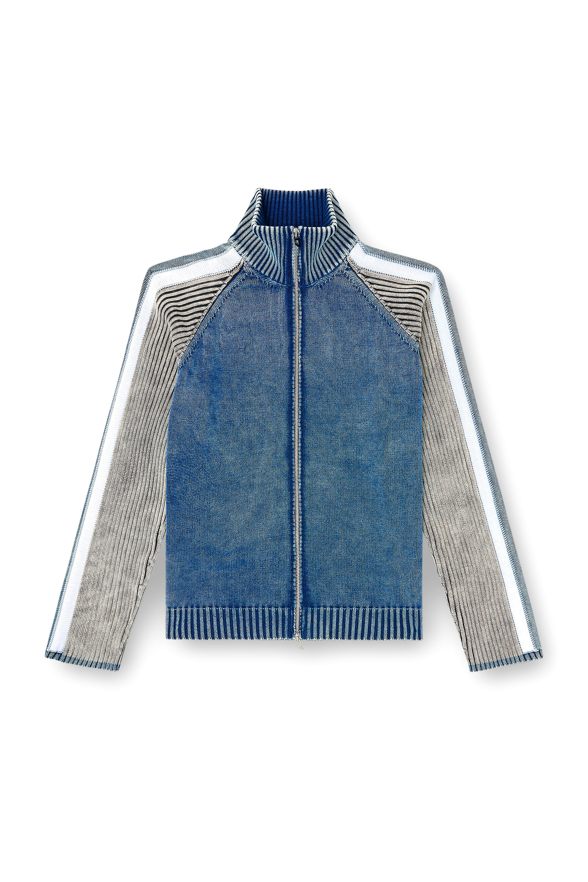 Diesel - K-HERONIMO, Man's Zip-up cardigan with sporty bands in Blue/Grey - 2