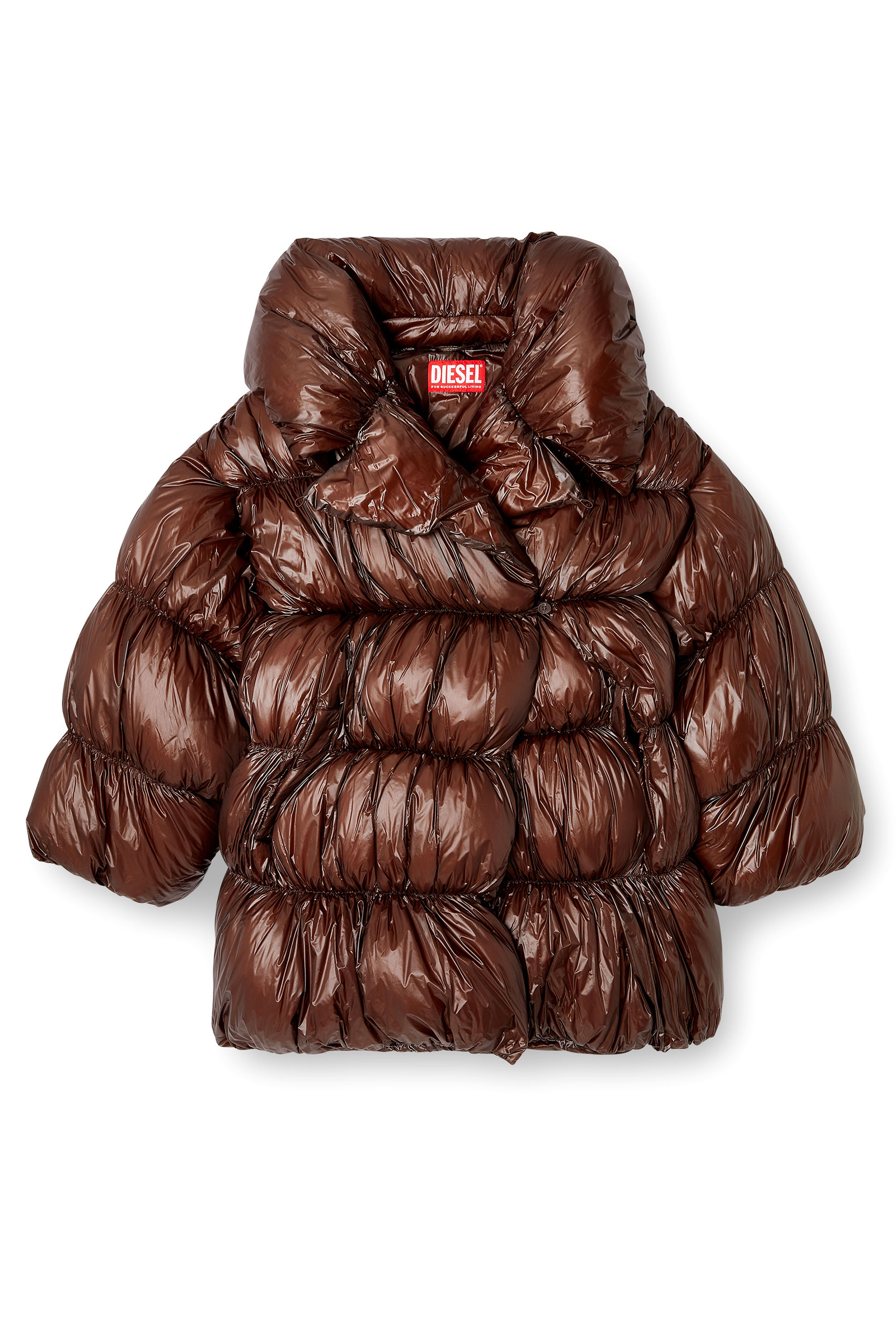 Diesel - W-INONA, Woman's Short quilted down coat with belt in Brown - 2