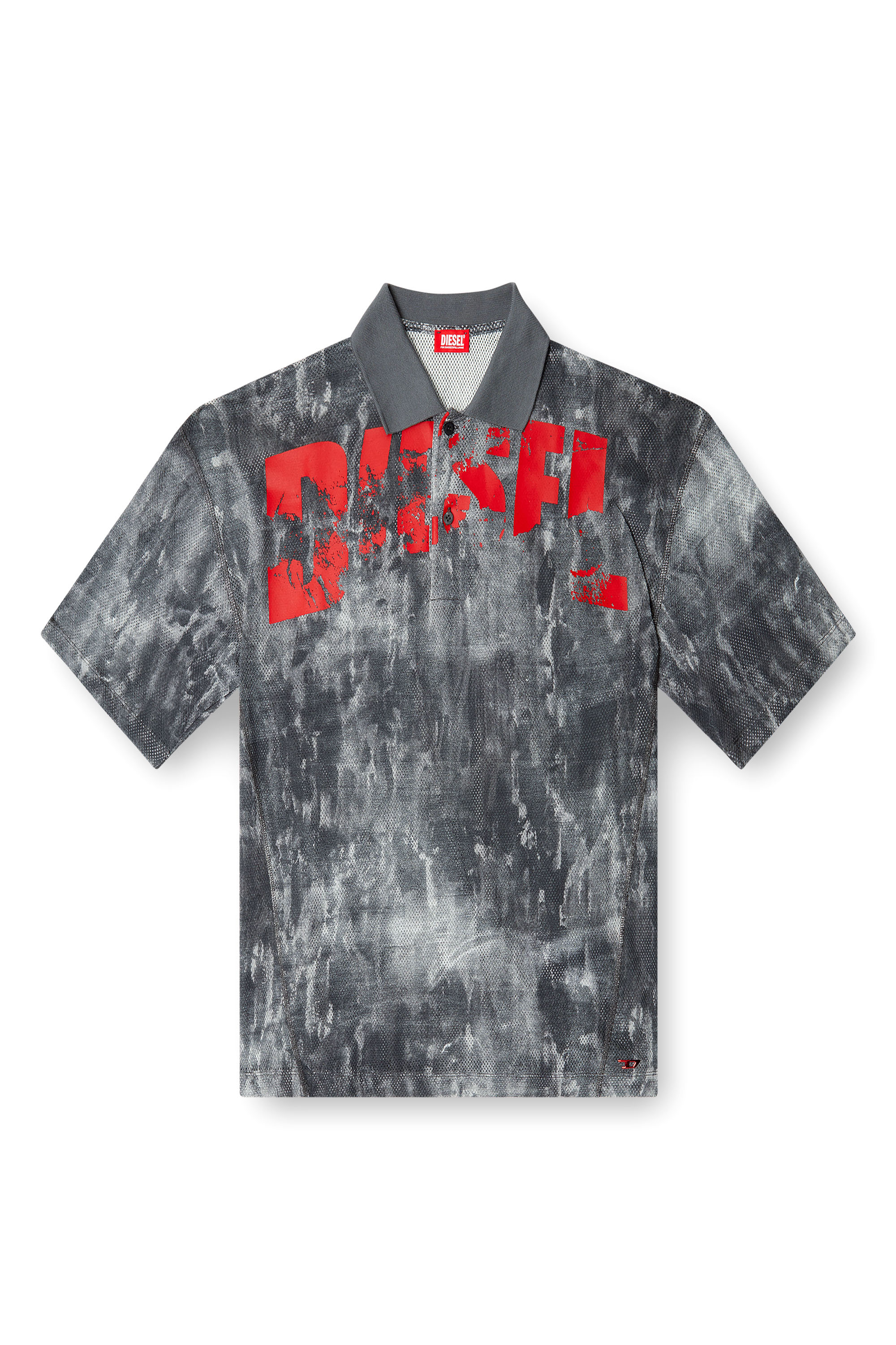 Diesel - TIMOTHEE-D-POP, Man's Beach polo shirt in printed mesh in Black/Red - 4
