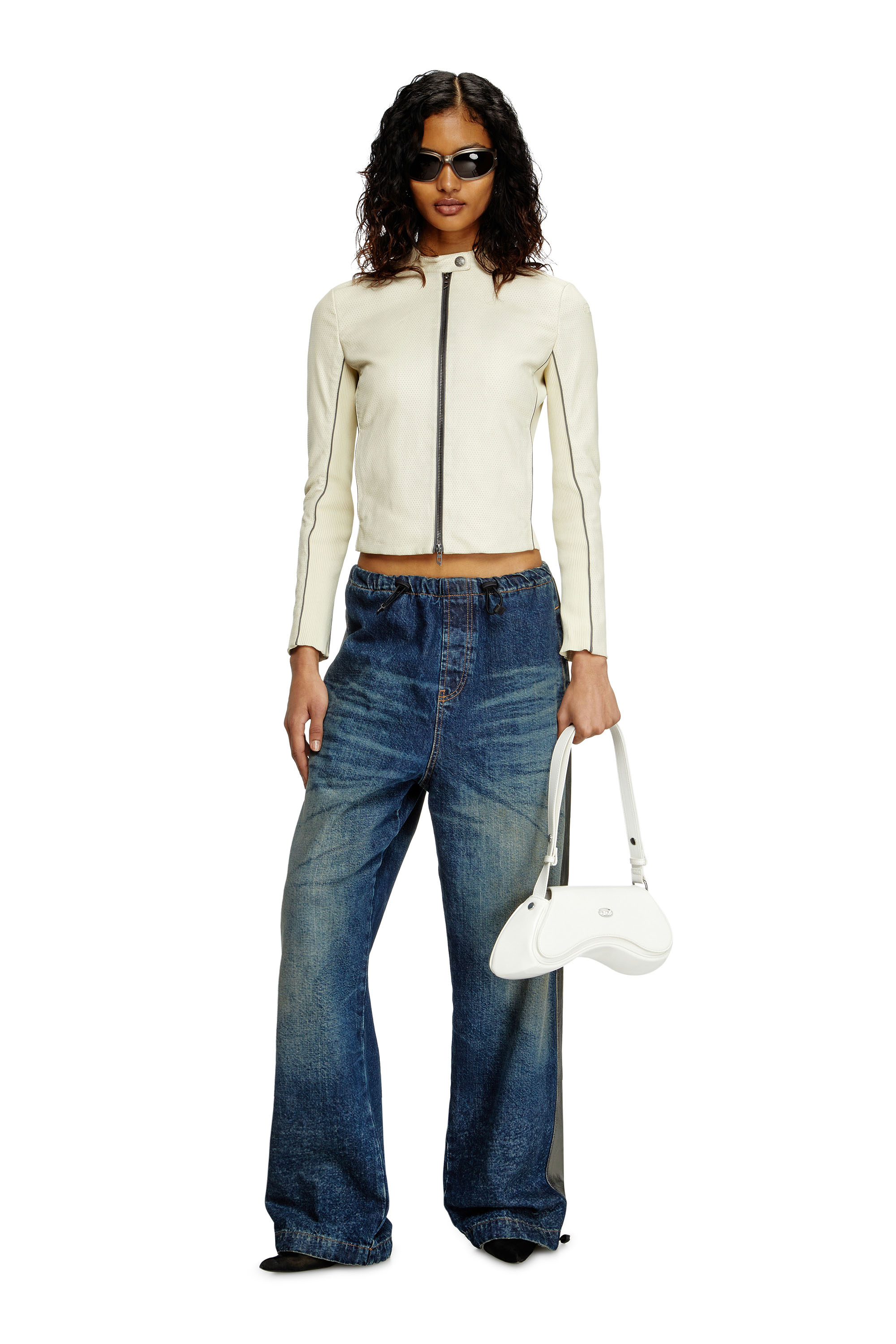 Diesel - L-IBRA, Woman's Biker jacket in perforated stretch leather in White - 2