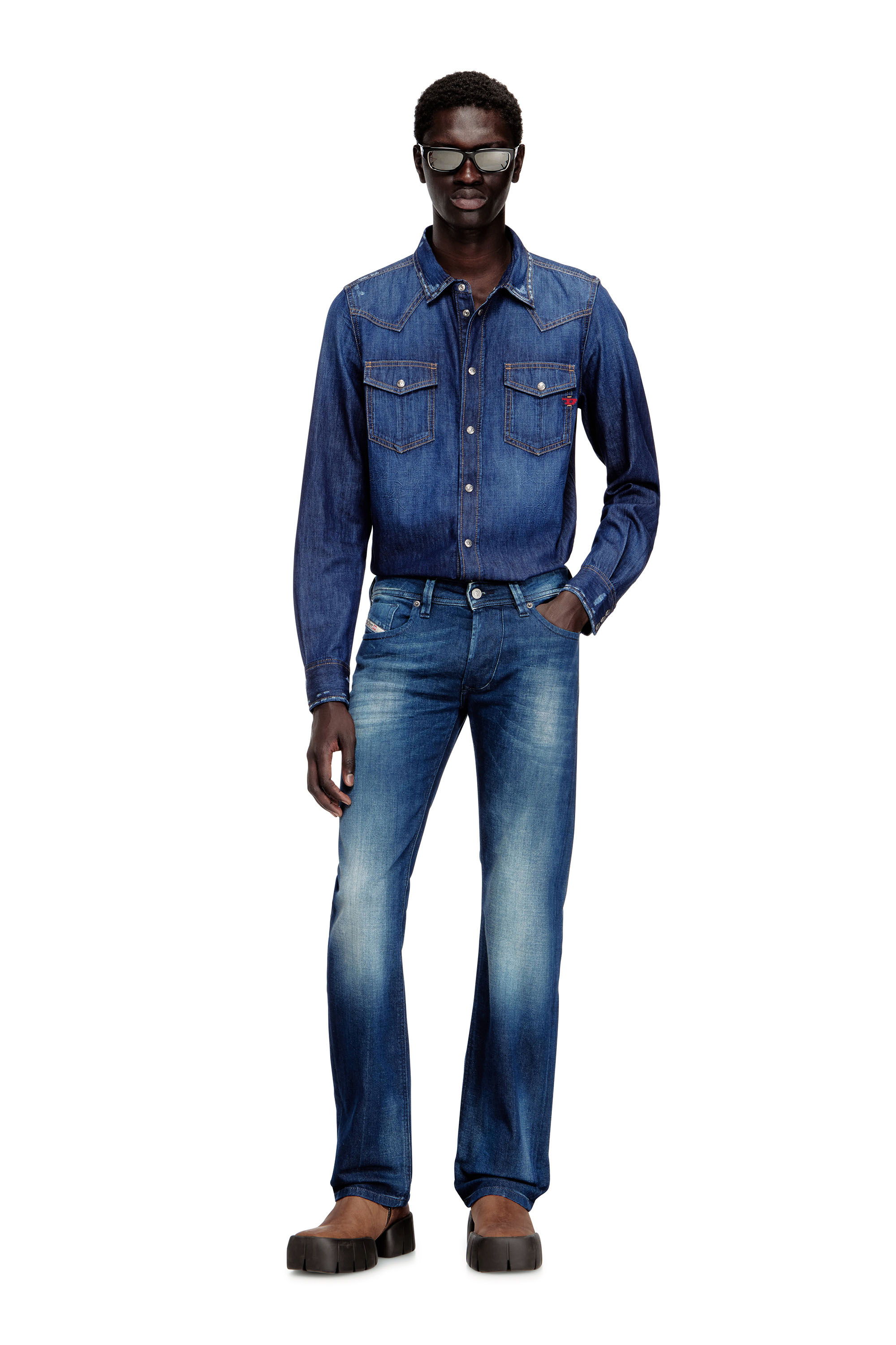 Diesel - D-VEGA, Man's Denim shirt with patch pockets in Blue - 2