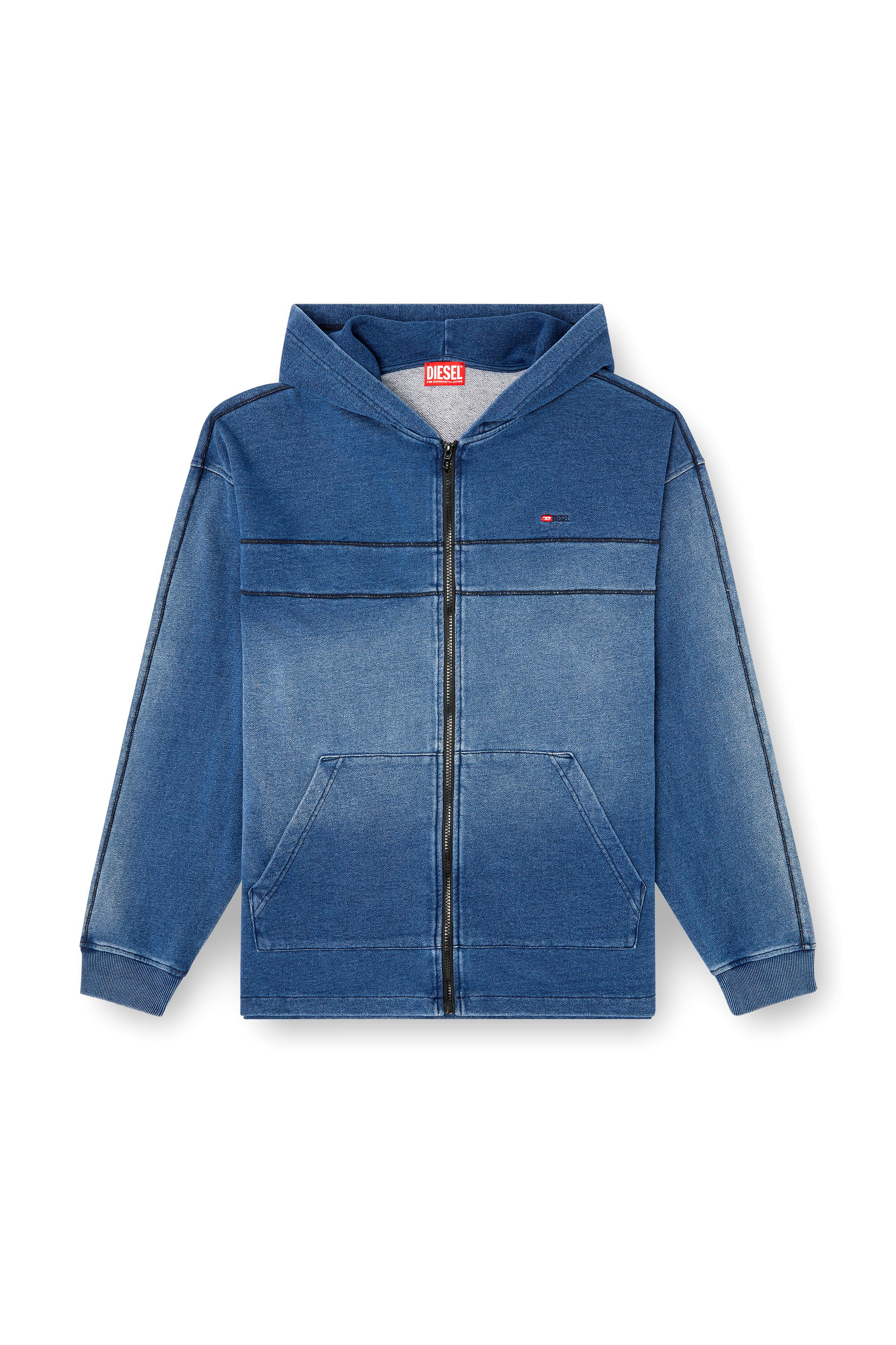 Diesel - S-BLAXT-HOOD-ZIP-NEW, Man's Hoodie in denim-look jersey in Blue - 2