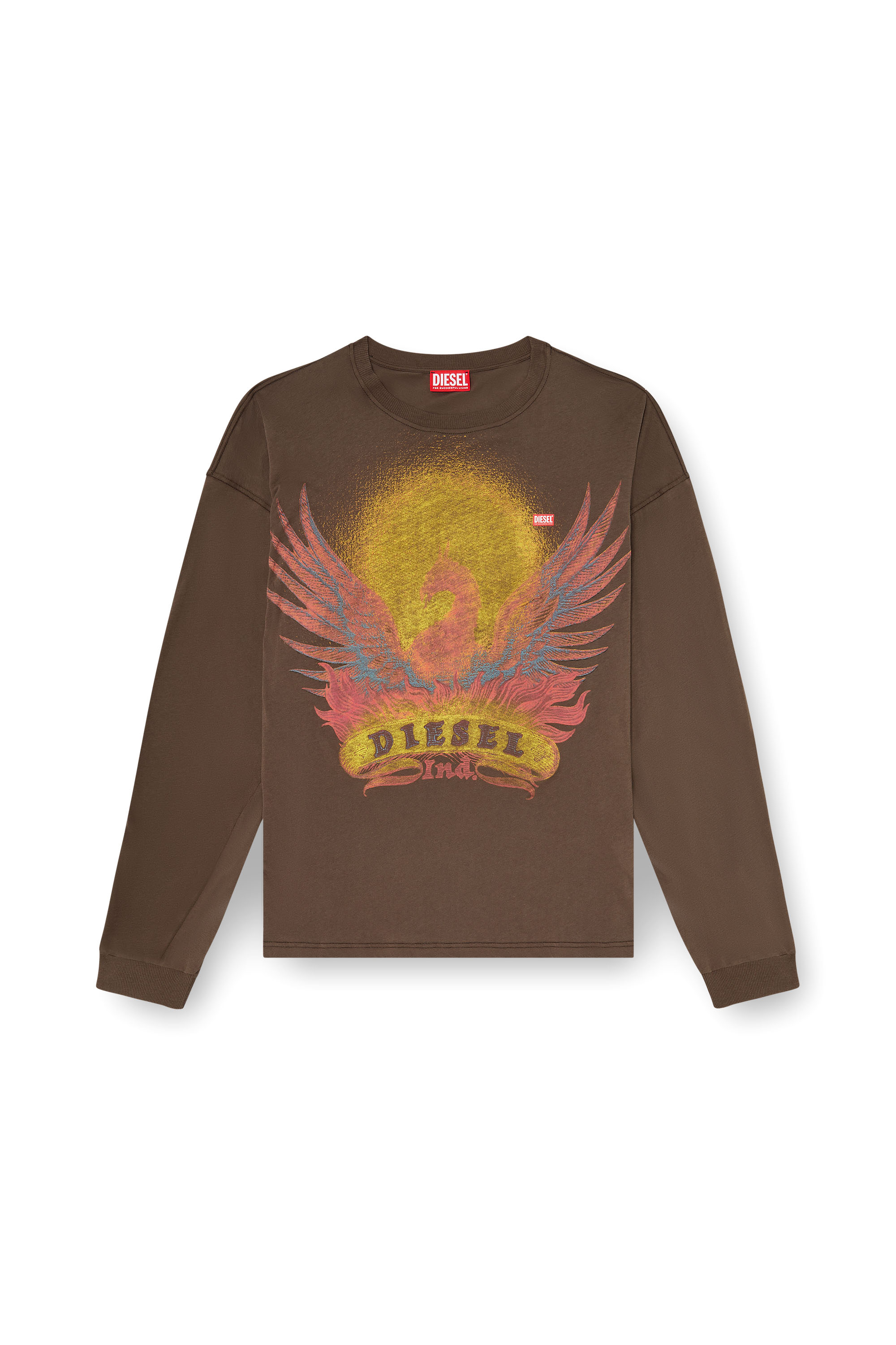 Diesel - T-BOXT-LS-AA1, Man's Long sleeve T-shirt with Phoenix graphic in Brown - 2