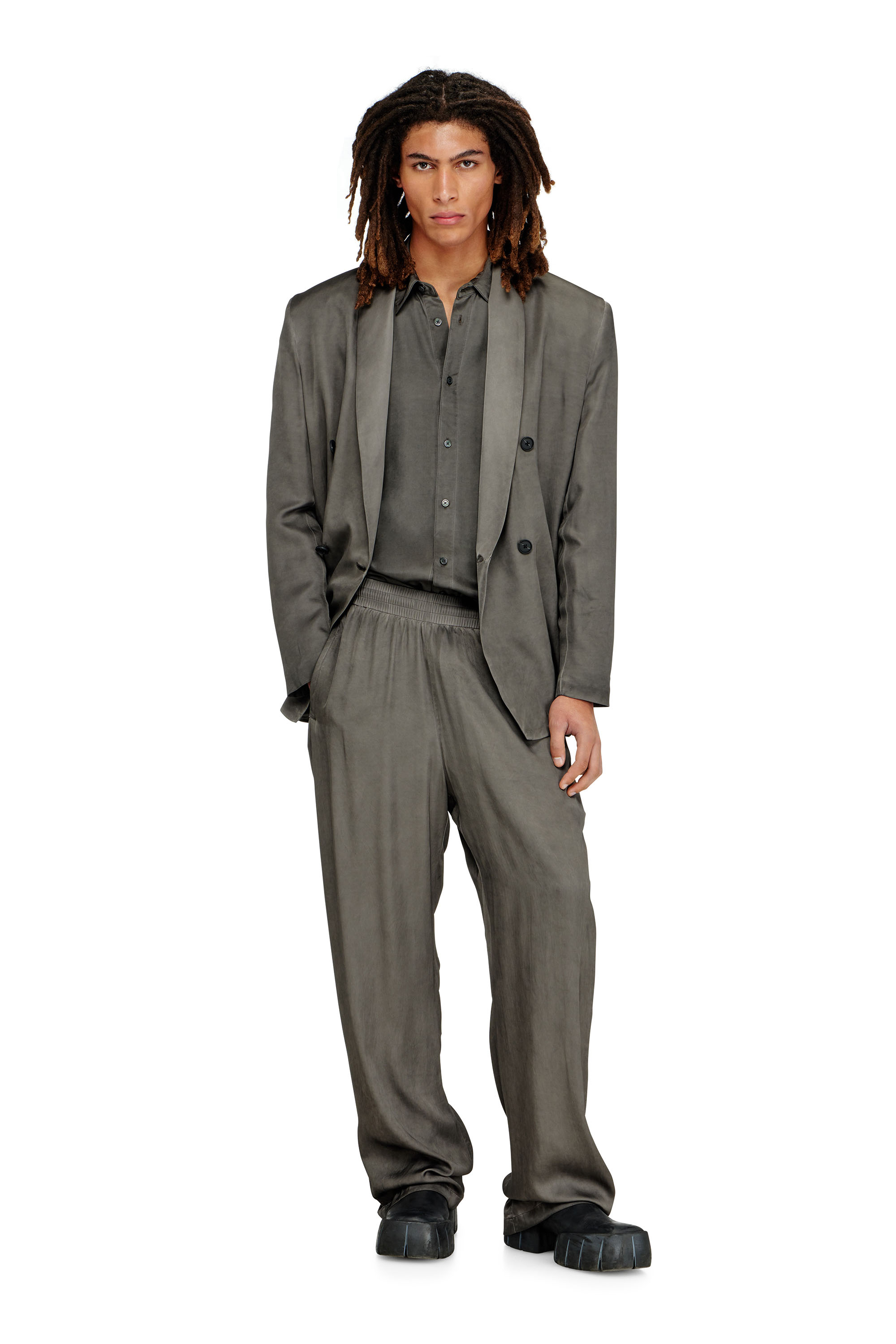 Diesel - P-THECK-ALBG, Man's Track pants in treated fluid viscose in Dark grey - 2