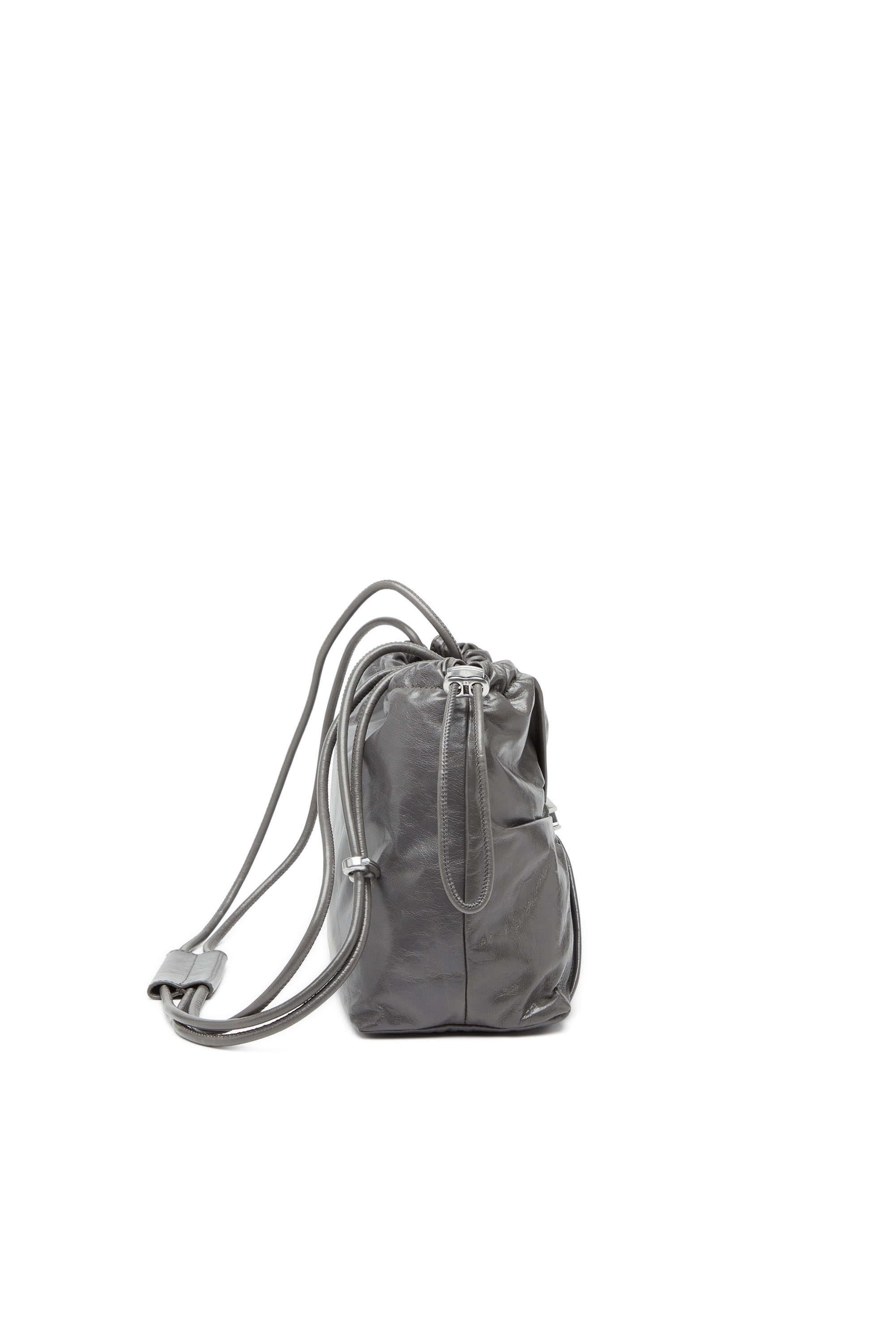 Diesel - SCRUNCH-D BUCKET, Woman's Bucket bag in shiny wrinkled leather in Grey - 3