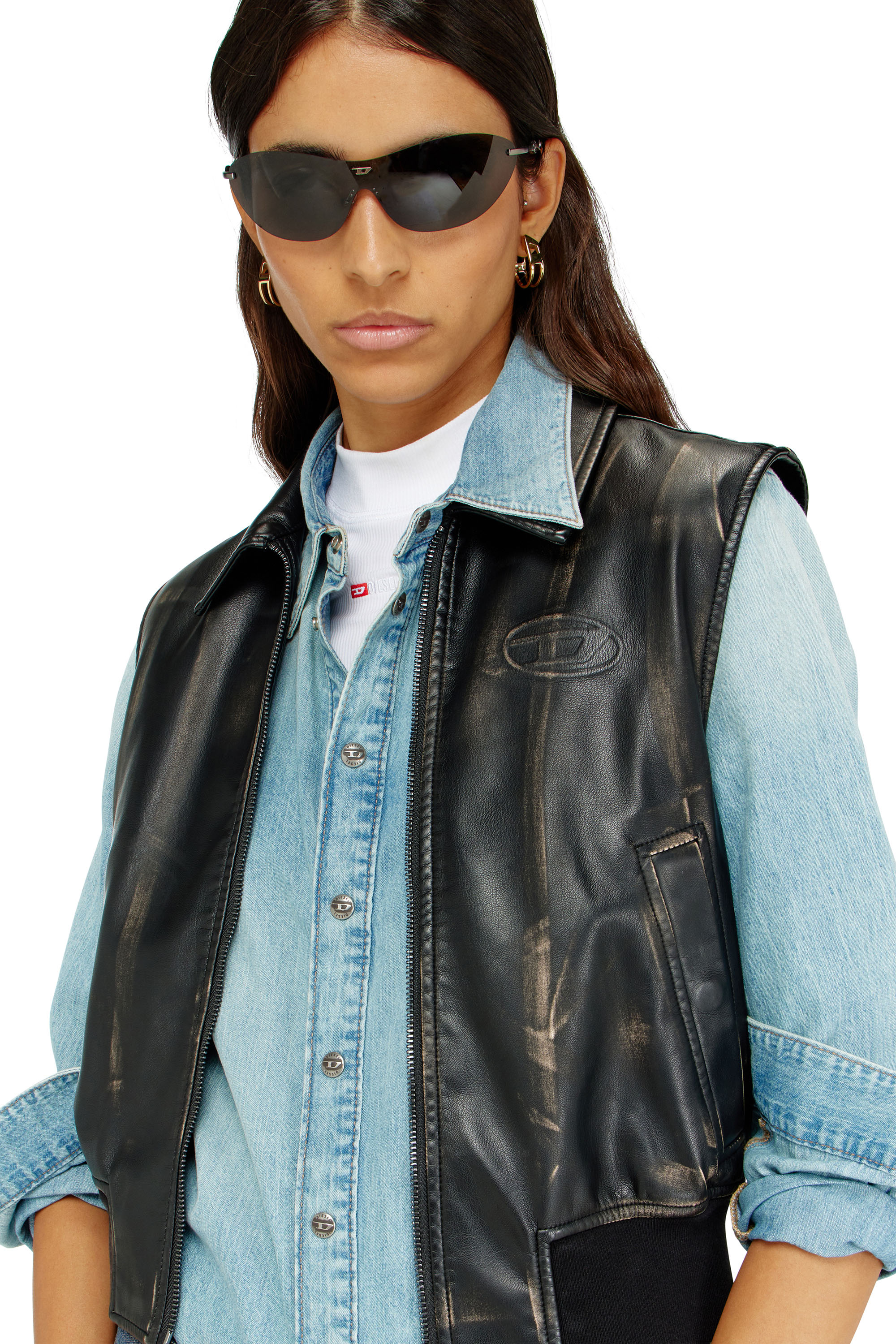 Diesel - G-INKO, Woman's Bomber vest with distressed effect in Brown - 5