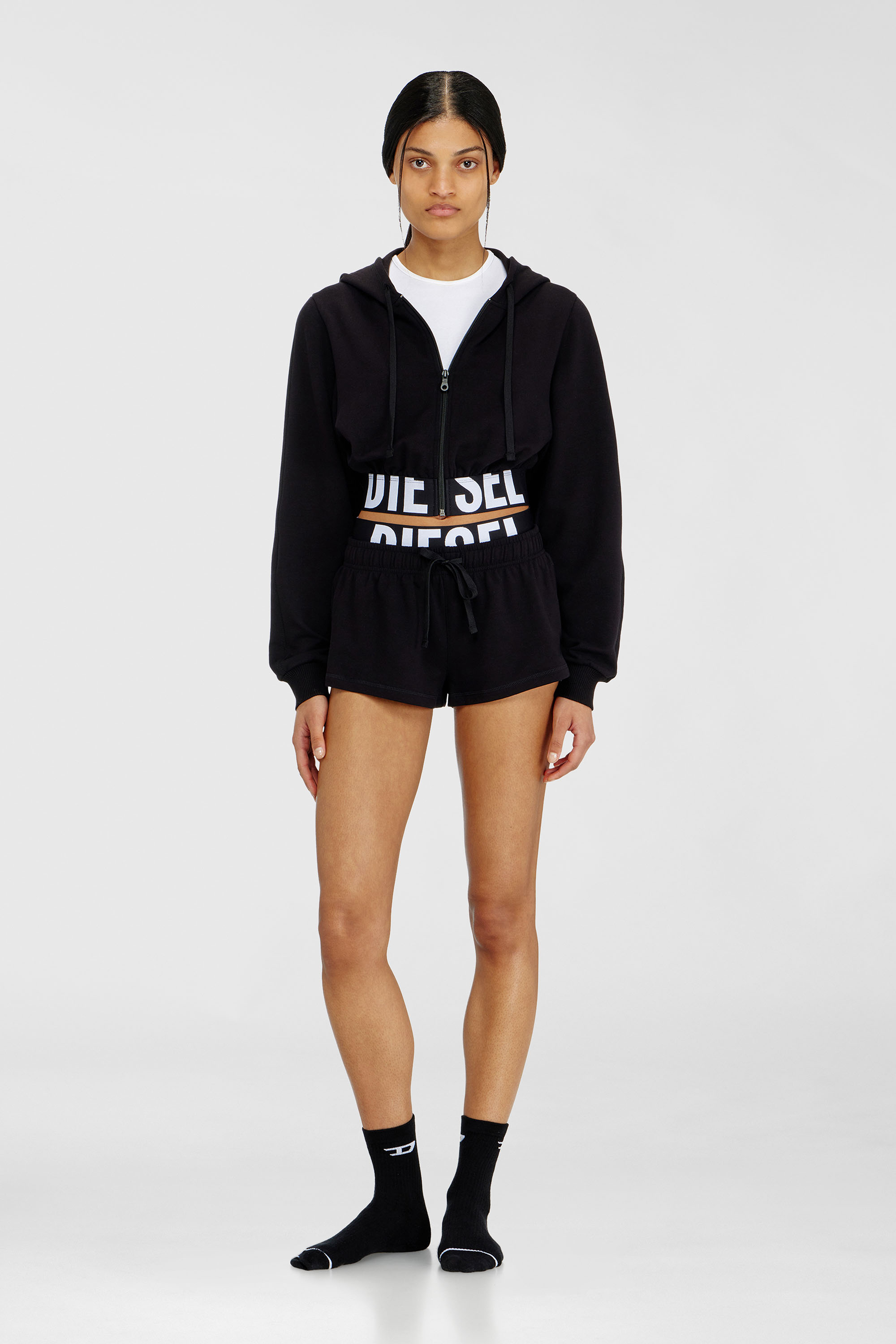 Diesel - NIKA-D-POP, Woman's Cropped hoodie with logo band in Black - 1