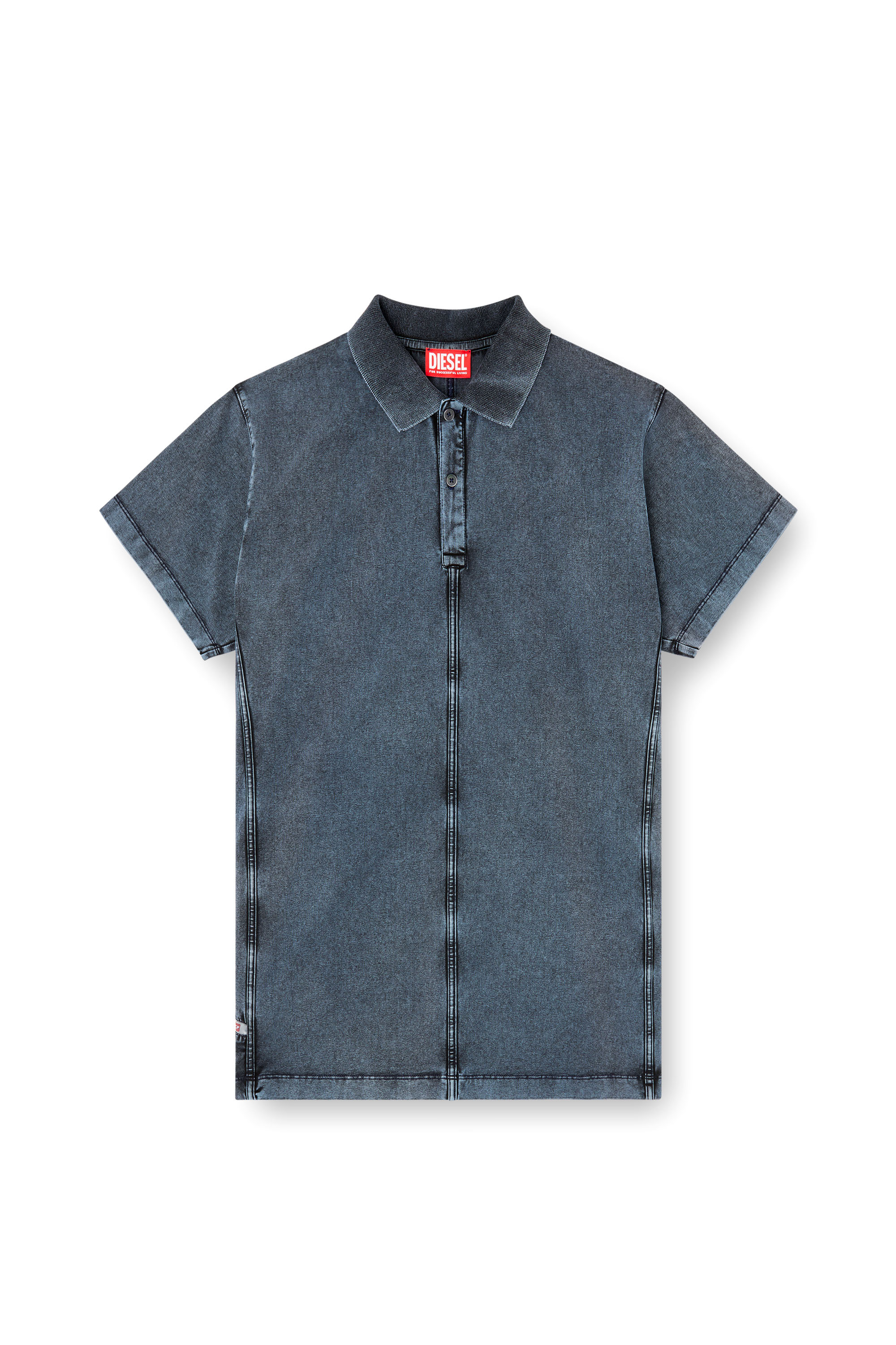 Diesel - T-NOMELY, Man's Polo shirt in denim-look jersey in Dark Blue - 3