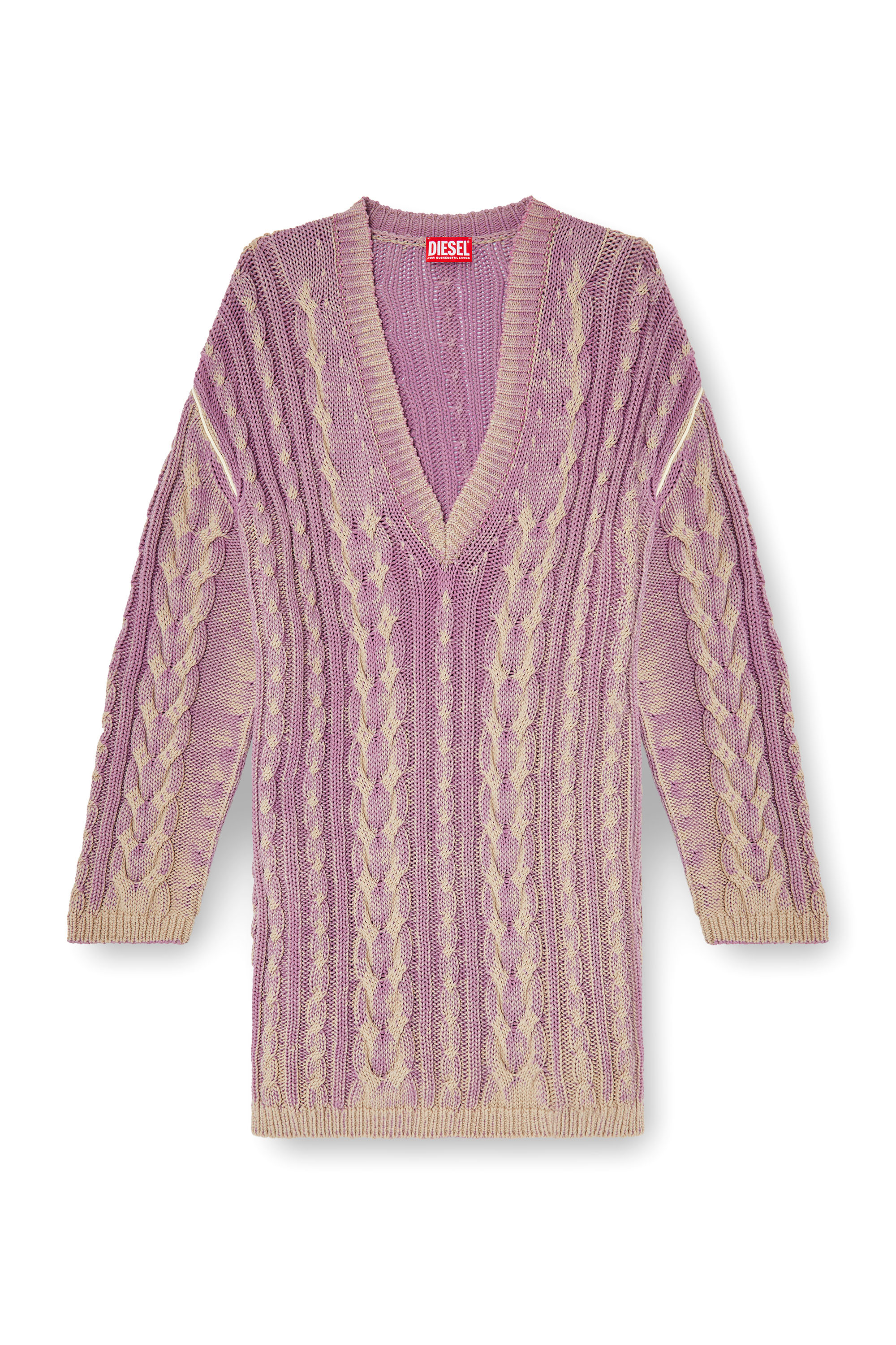 Diesel - M-ELGA, Woman's Short sweater dress in cable knit in Lilac - 2