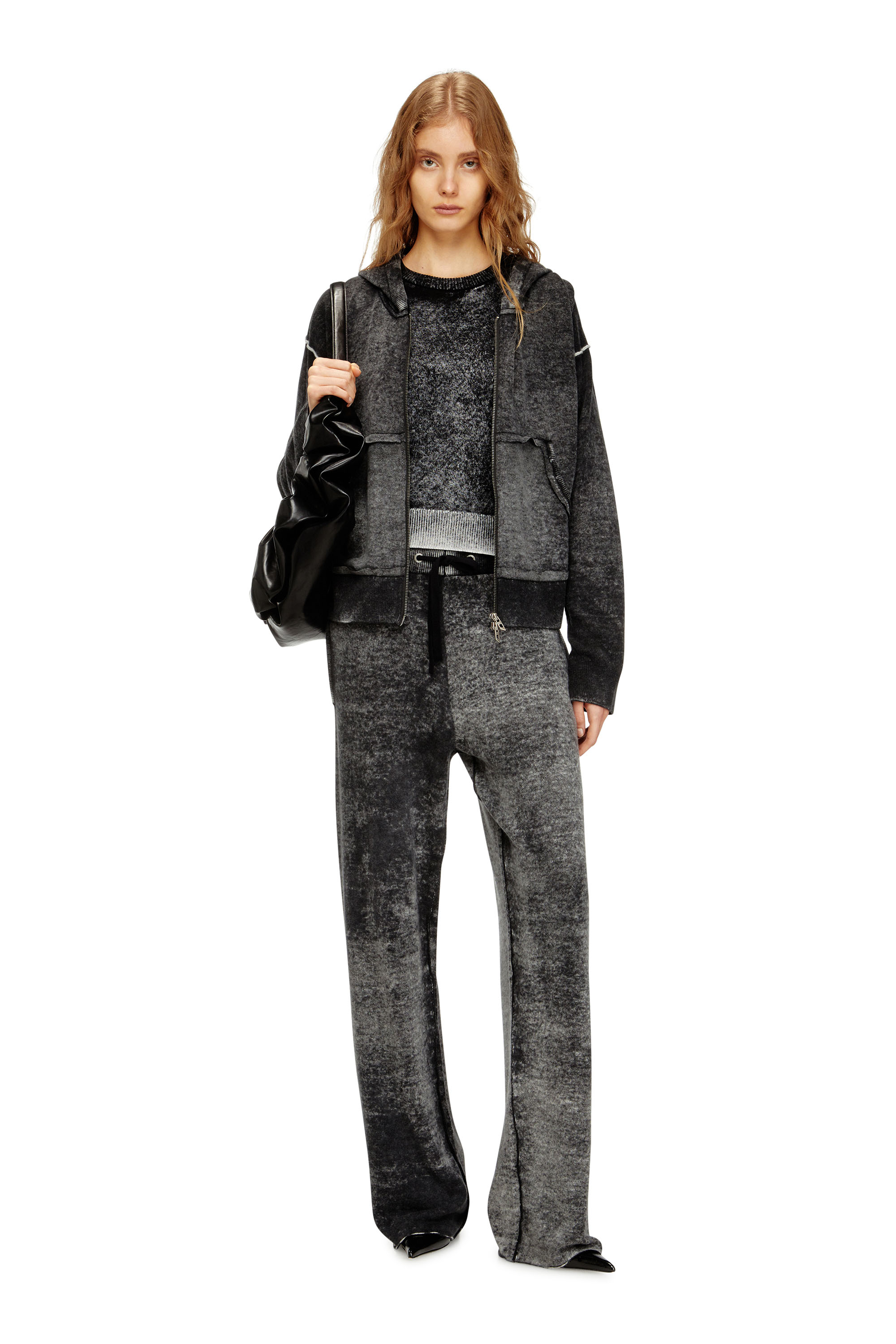 Diesel - M-HONORINE, Woman's Reverse-print knitted wool track pants in Dark grey - 1
