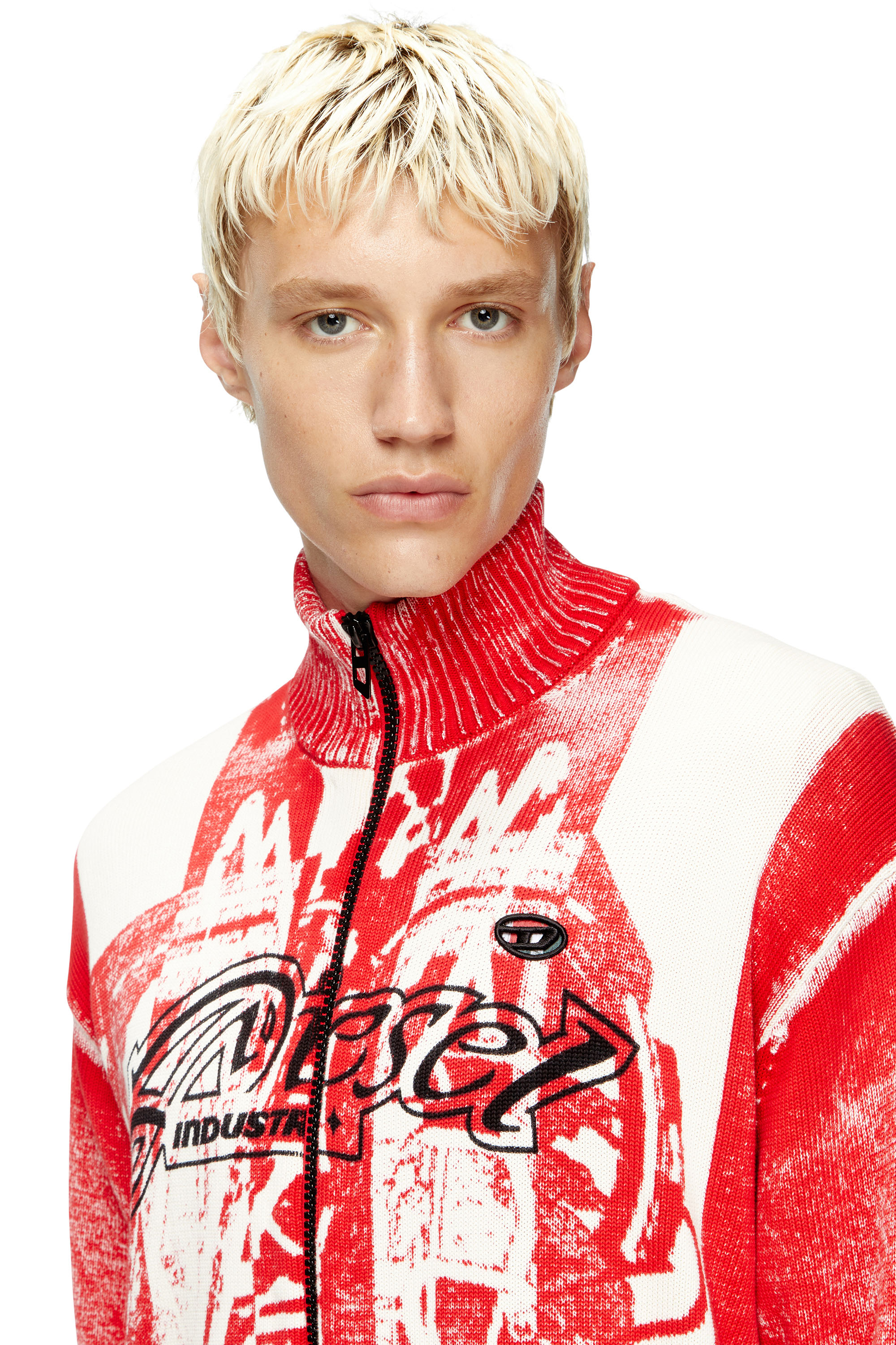 Diesel - K-OLIBA-JKT, Man's Inside-print striped zipped cardigan in Red/White - 5