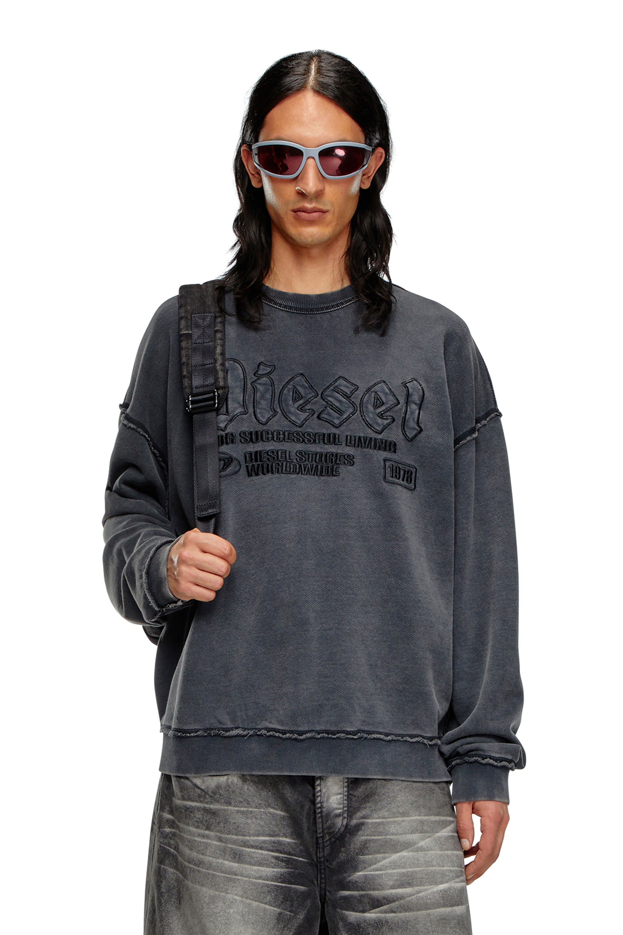 Diesel - S-BOXT-RAW, Man's Sweatshirt with logo embroidery in Black - 3