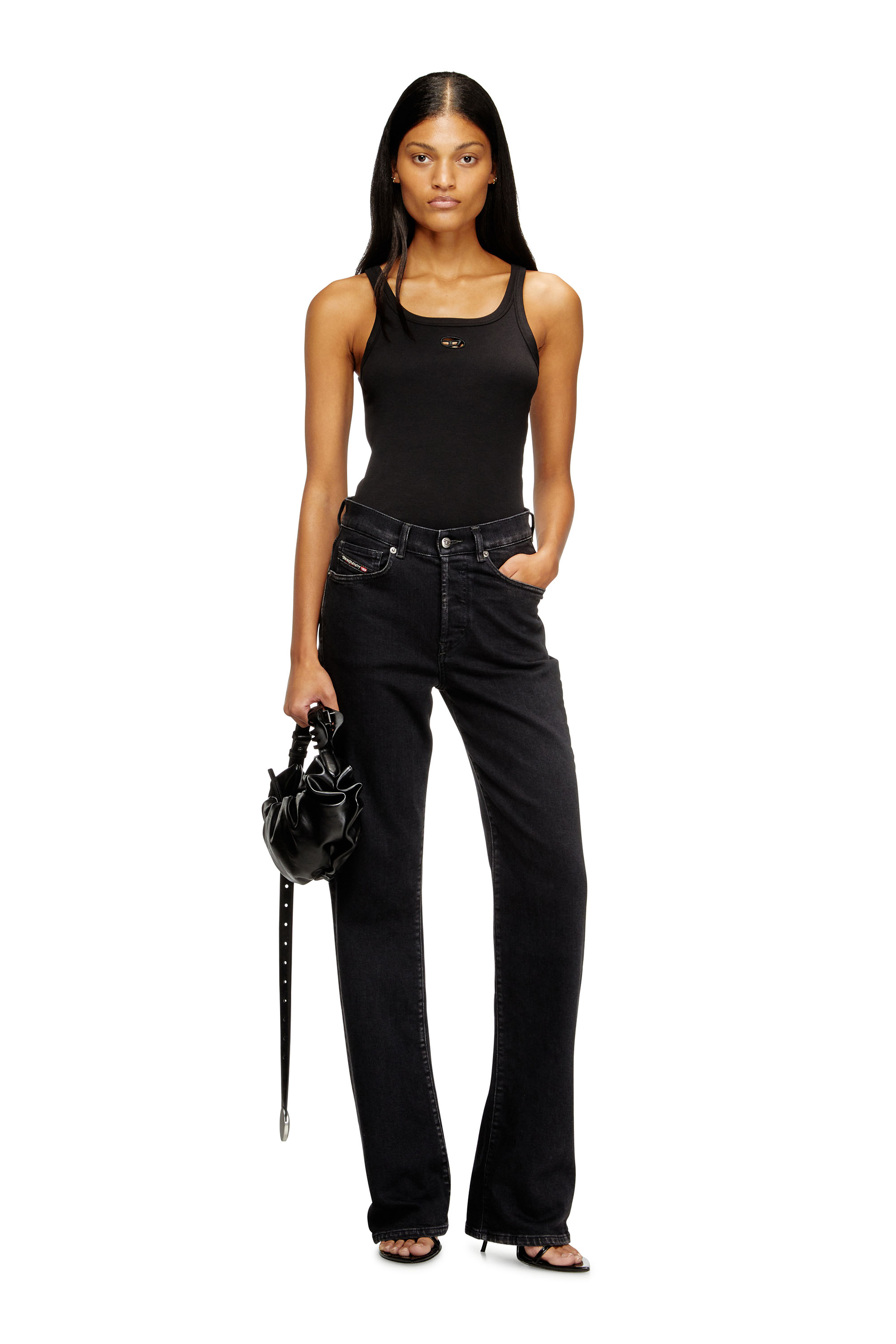 Diesel - T-WIFE-OD, Woman's Slim tank top with laser-cut Oval D in Black - 2