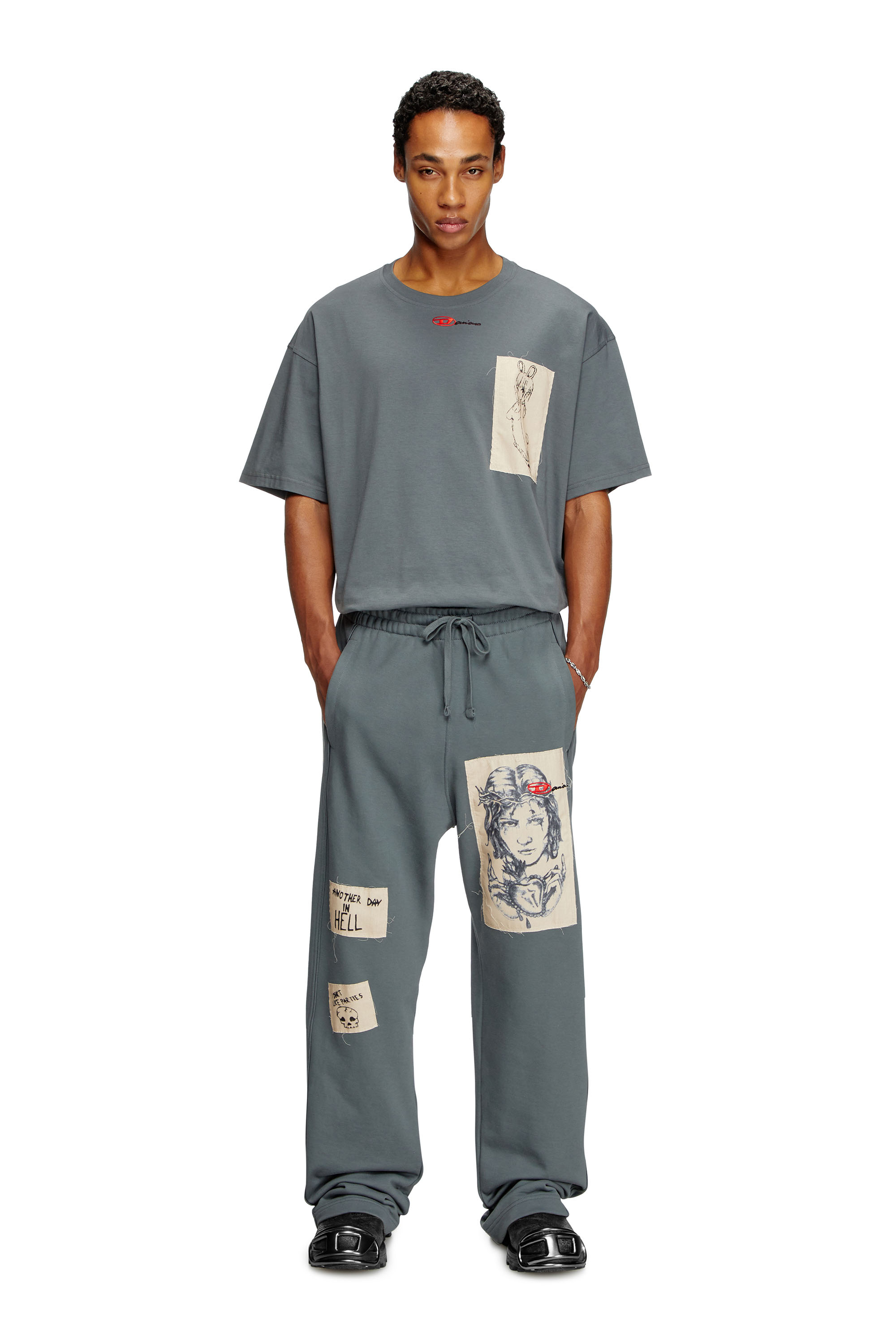 Diesel - P-MARTYANS-DD, Unisex's Track pants with tattoo patches in Grey - 2