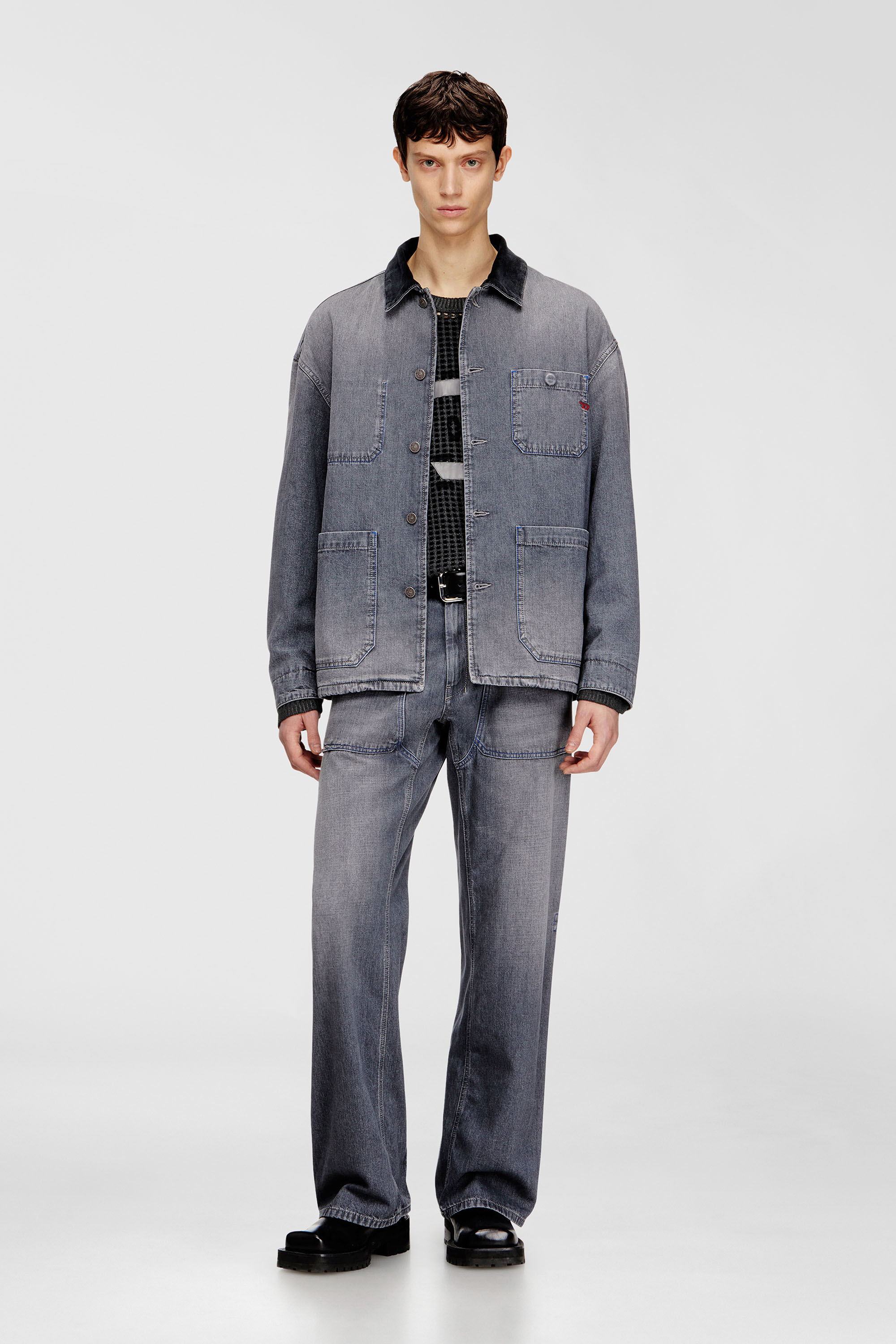 Diesel - D-STACK-U-L, Unisex's Utility-style denim jacket with contrasting collar in Grey - 1
