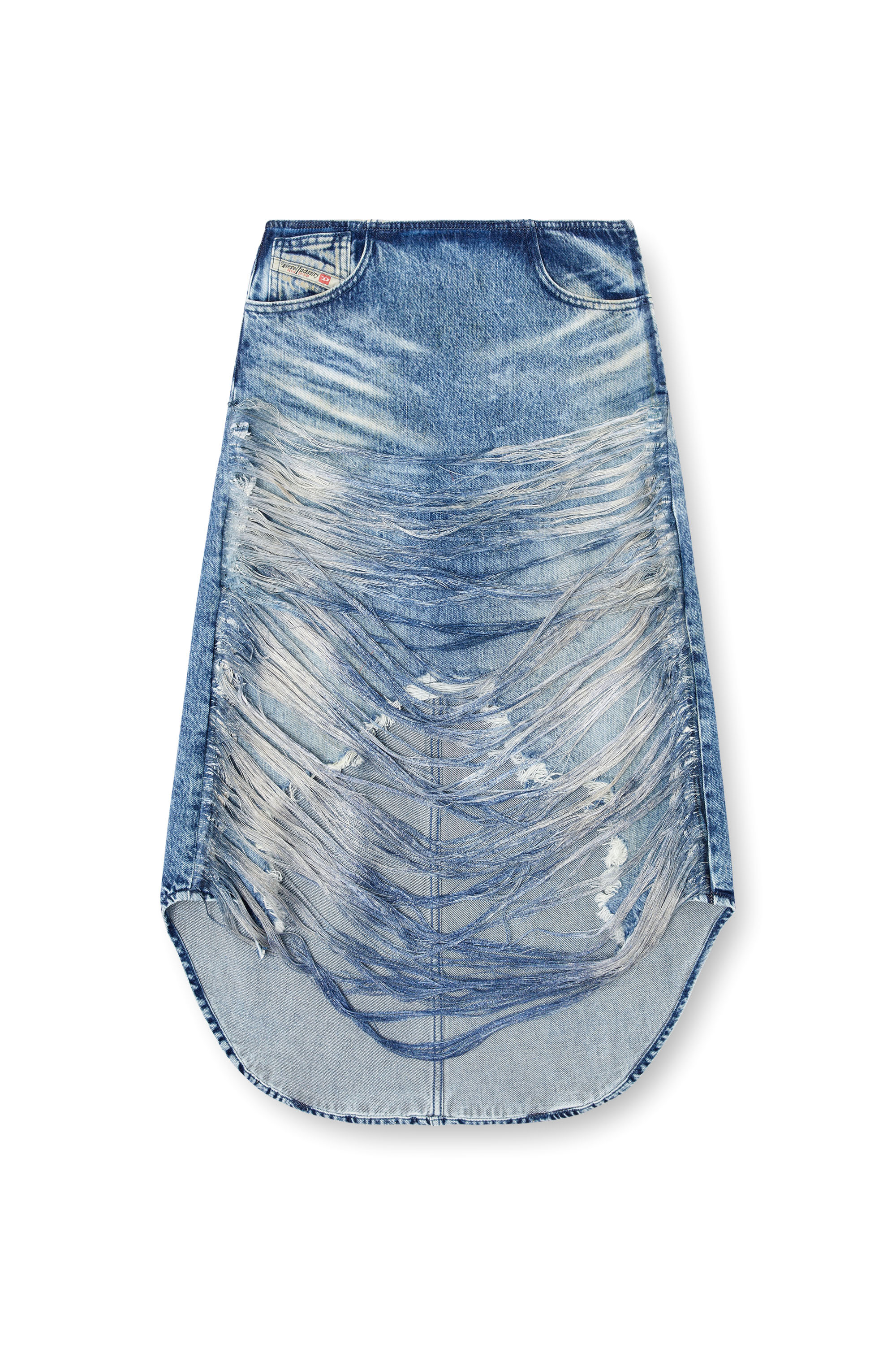 Diesel - DE-PLUMY-FSG, Woman's Midi skirt in distressed fringed denim in Medium blue - 3