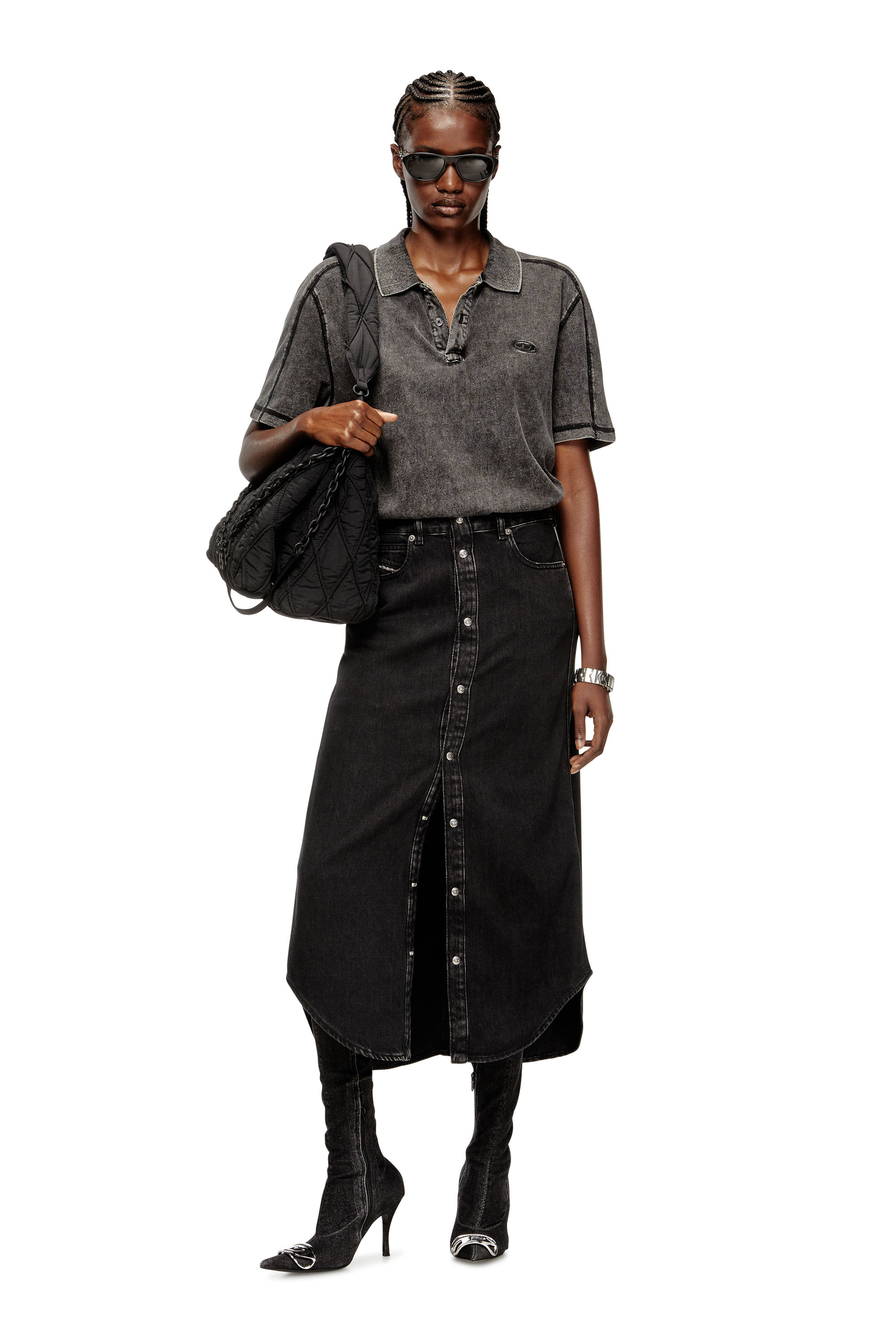 Diesel - DE-ARD-LONG, Woman's Midi denim skirt in Black - 2