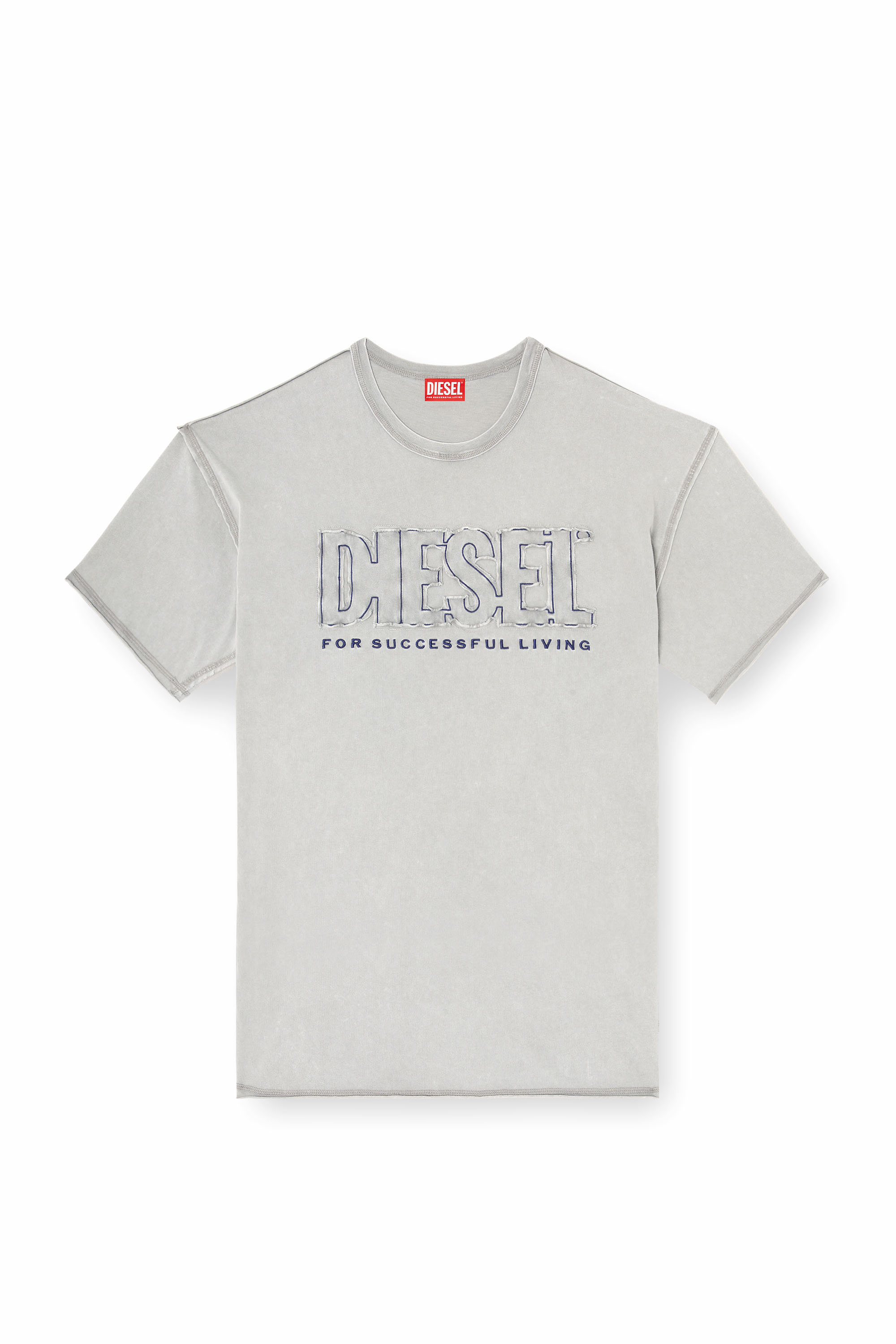 Diesel - T-RAWBOXT, Man's T-shirt with appliqu&eacute; logo and raw edge in Light Grey - 3