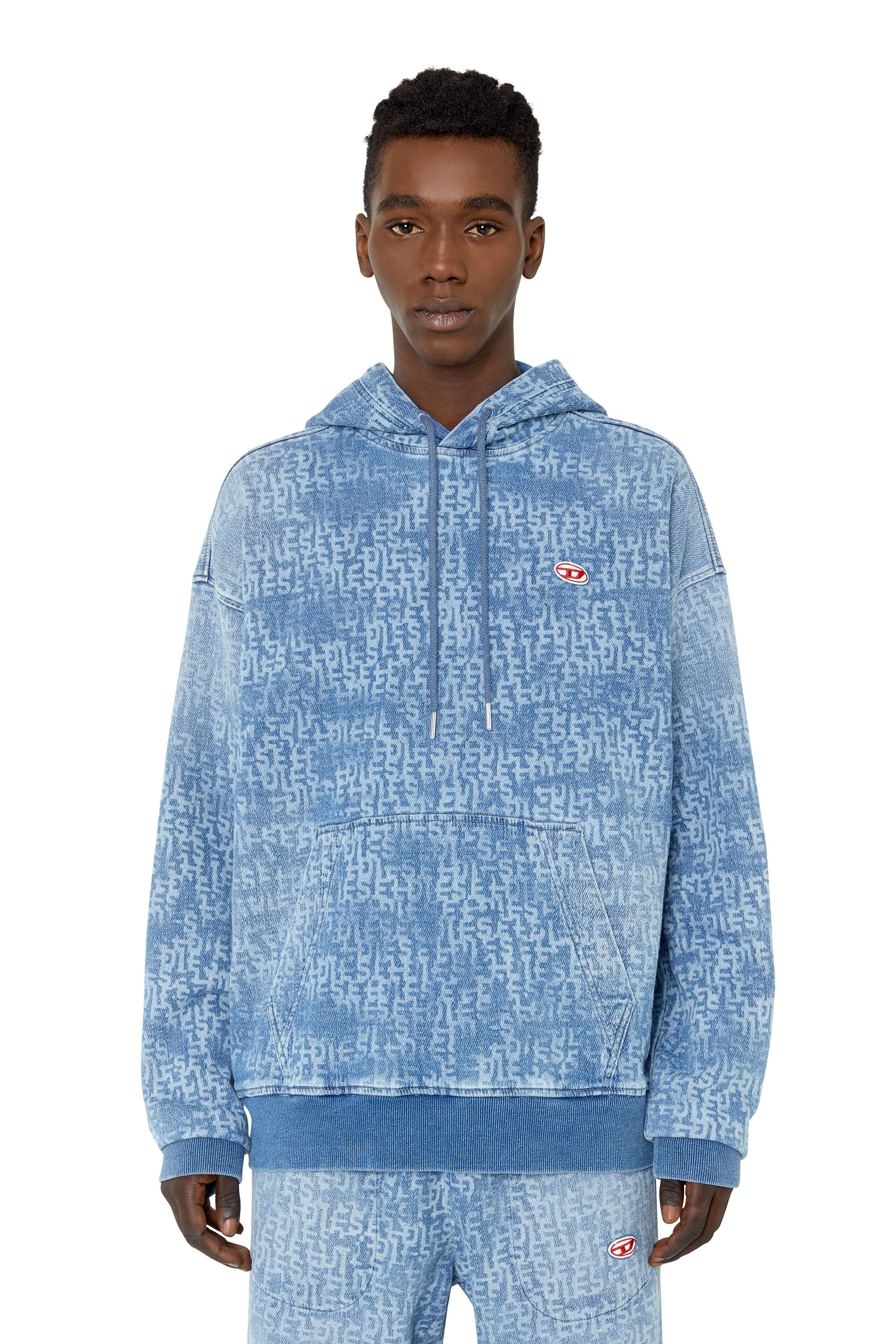 Diesel - D-UM-RIB TRACK DENIM HOODIE, Light Blue - Image 1