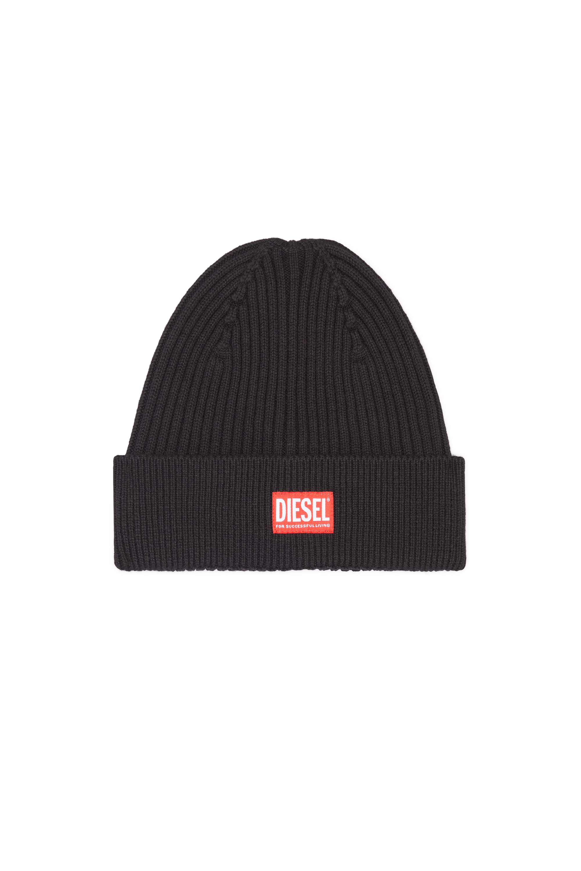 Diesel - K-CODER-H 2X2, Unisex's Ribbed beanie with logo patch in Black - 1