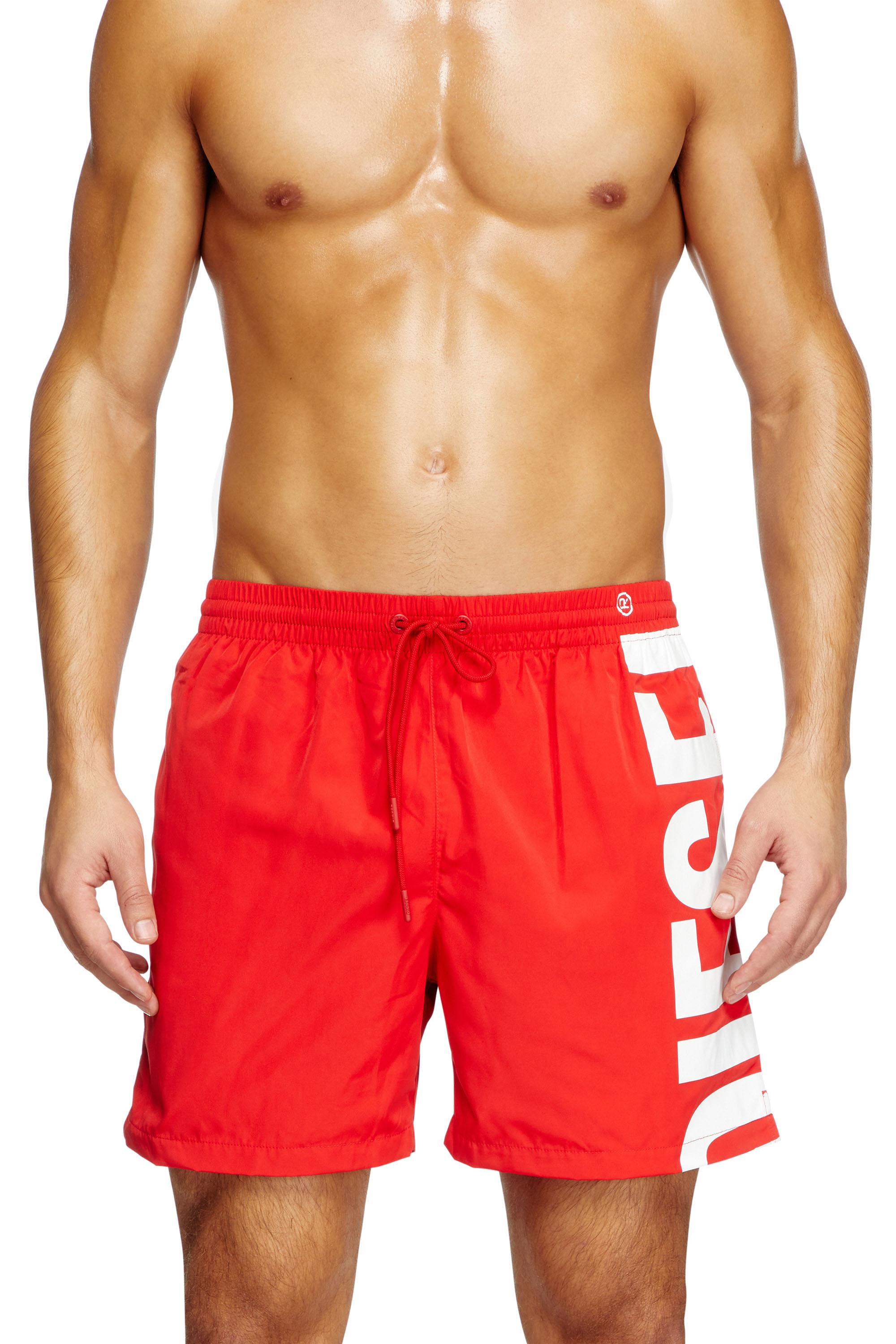 Diesel - RIO-41-D-CORE, Man's Mid-length swim shorts with maxi logo in Red/White - 2