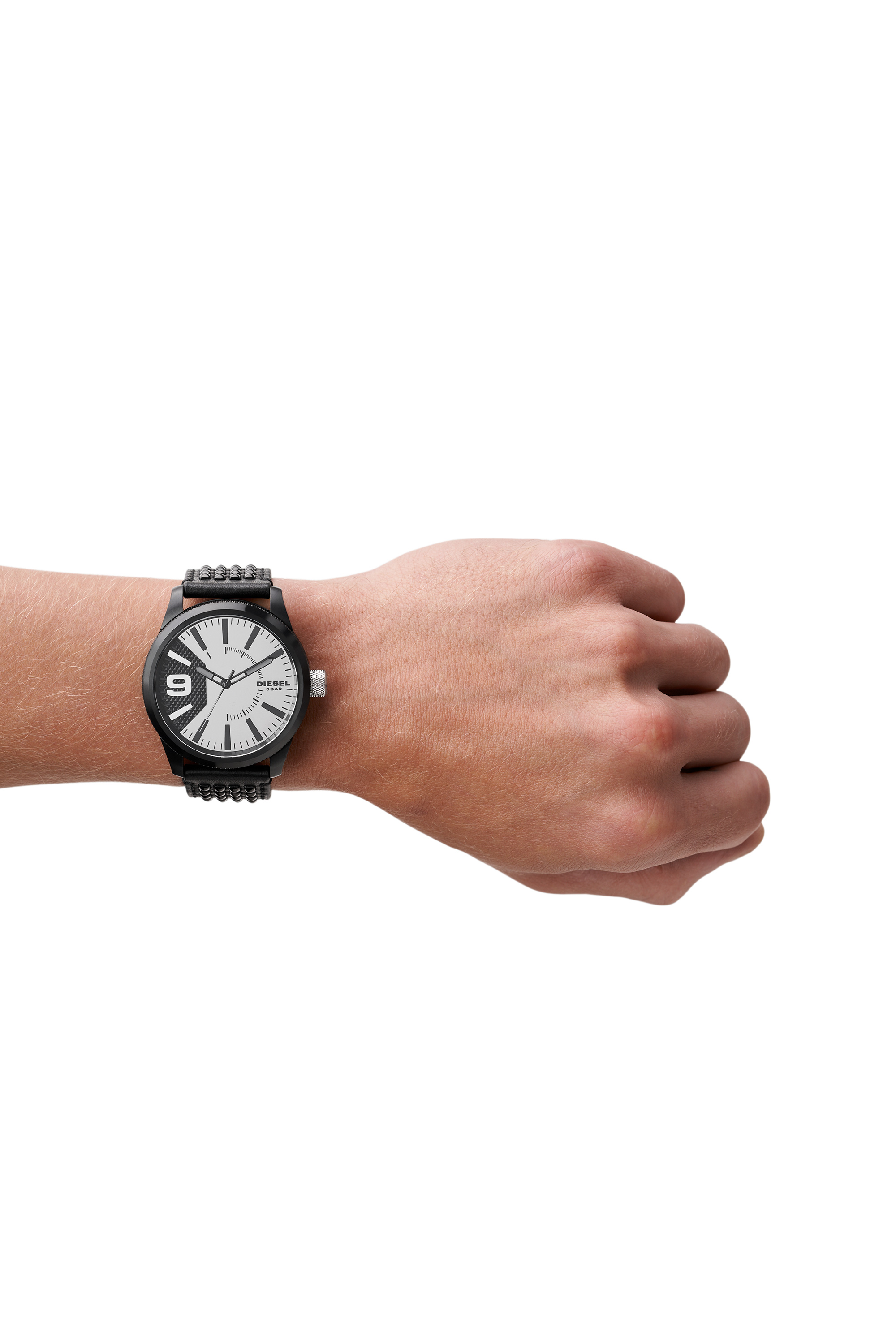 Diesel - DZ1963, Man's Rasp NSBB three-hand black leather watch in Black/Yellow - 4