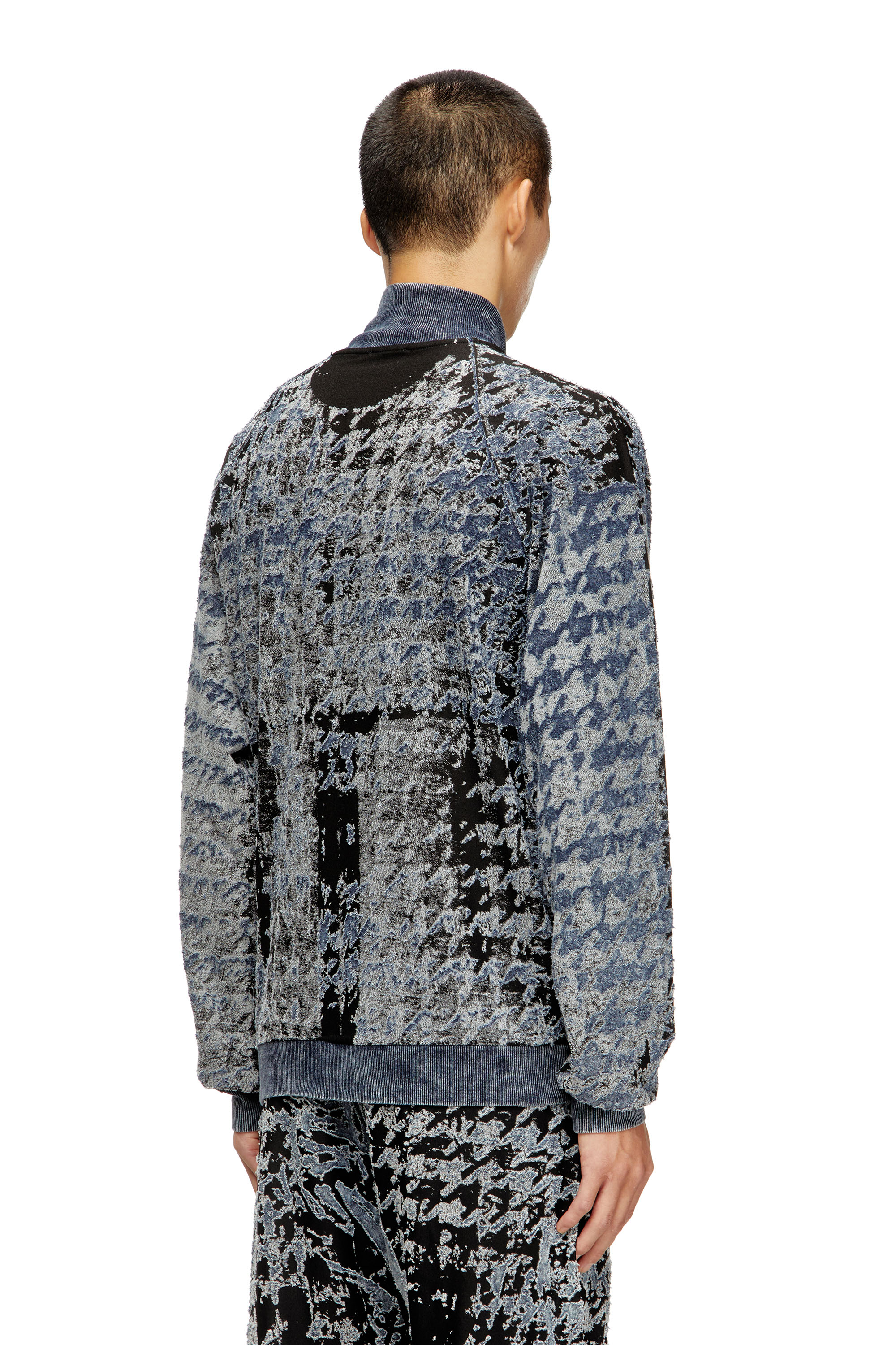Diesel - S-CORR, Man's Devoré houndstooth zip-up top in Black/Blue - 4