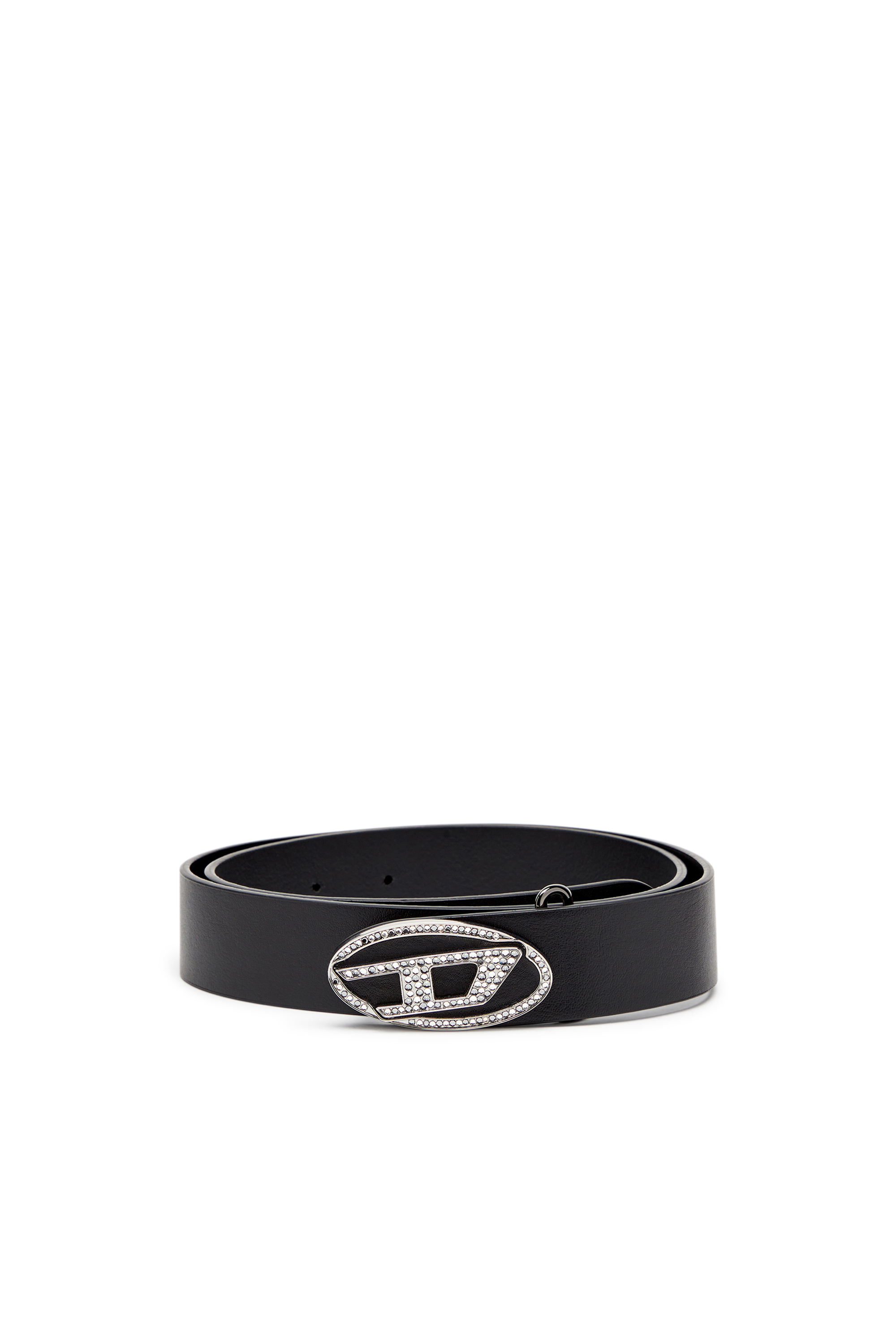 Diesel - B-1DR-LAYER STRASS, Woman's Leather belt with crystal buckle in Black - 1