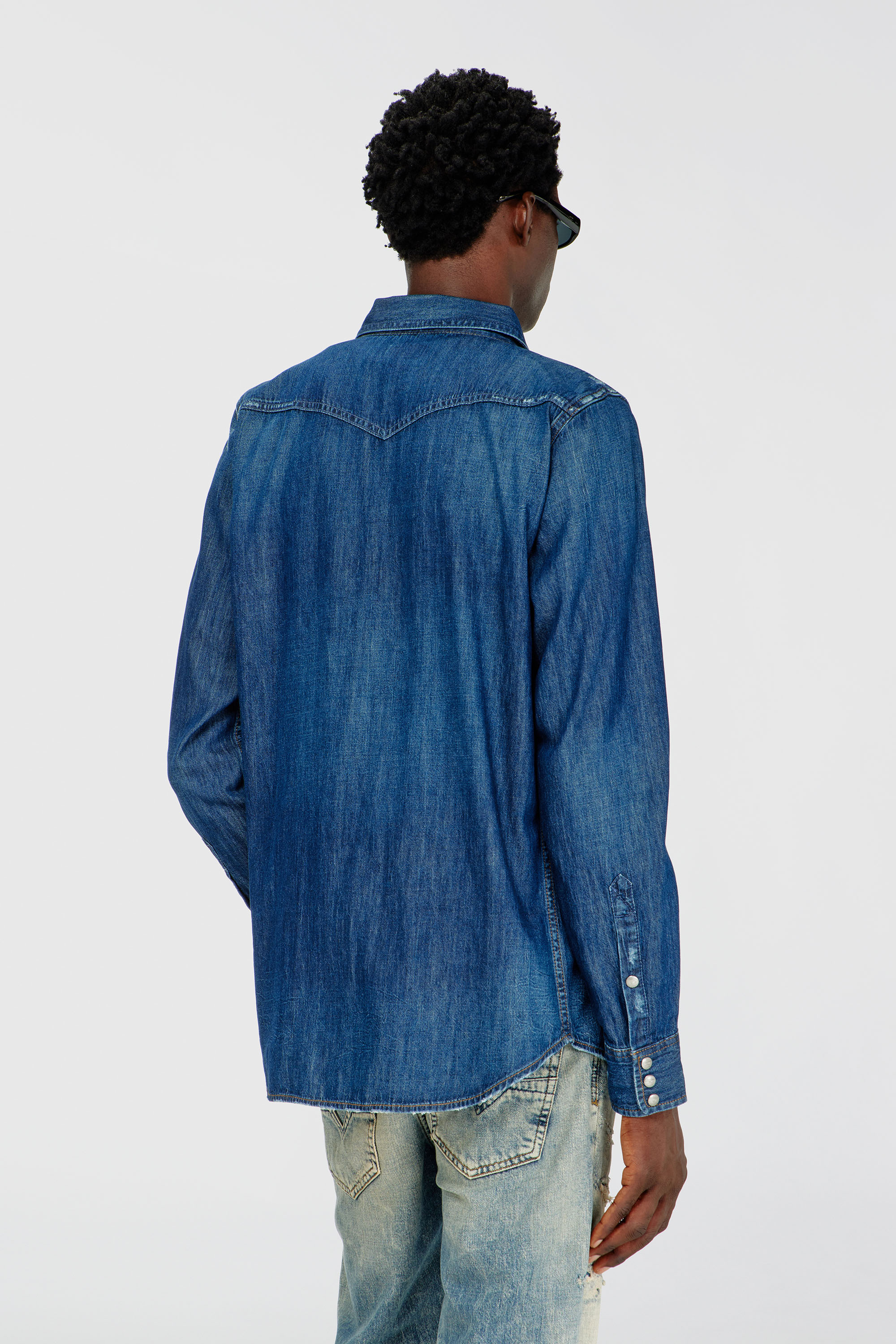 Diesel - D-VEGA, Man's Denim overshirt in Dark Blue - 4