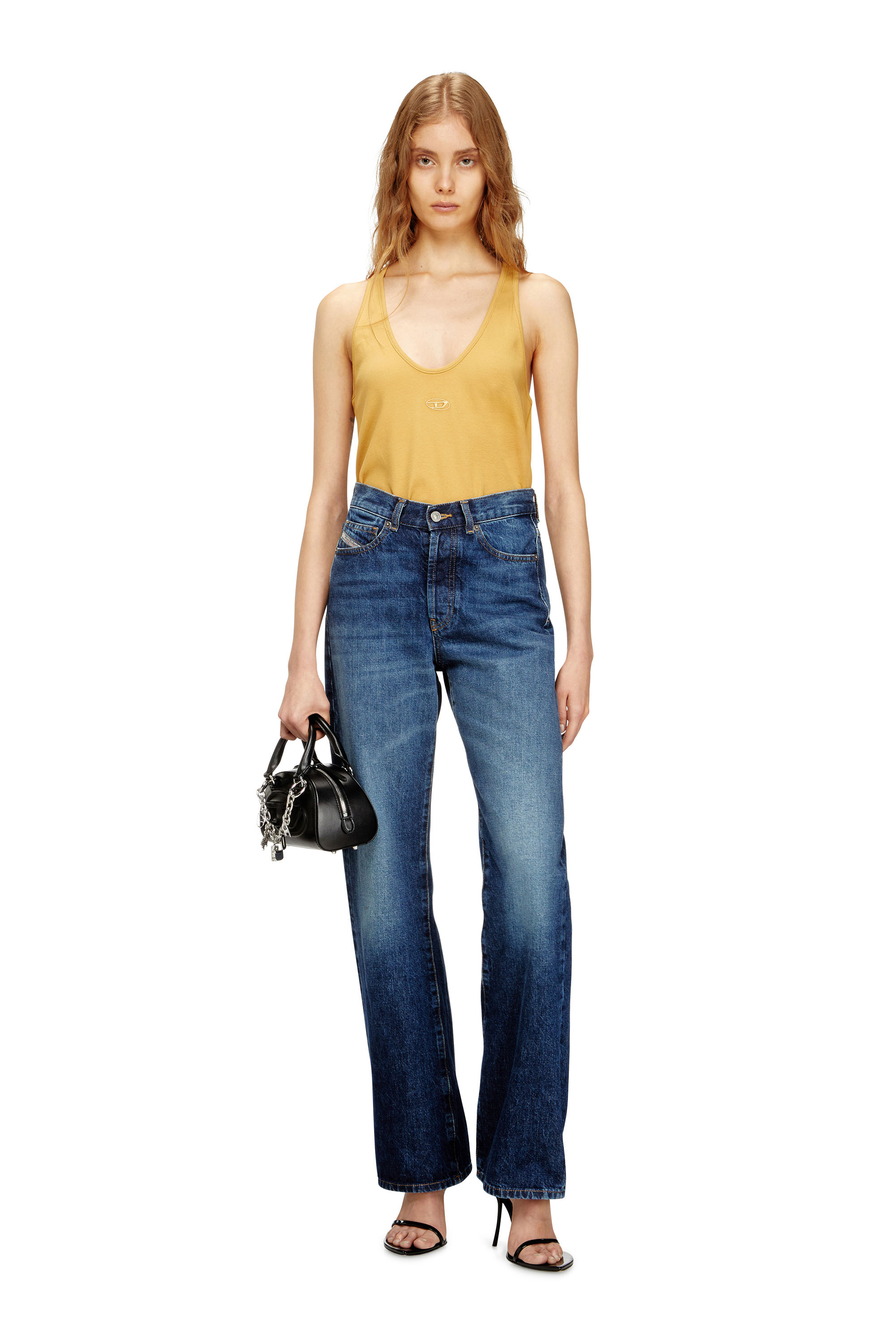 Diesel - T-IPSYA-LKDS, Woman's Ribbed tank with Oval D in Orange - 1