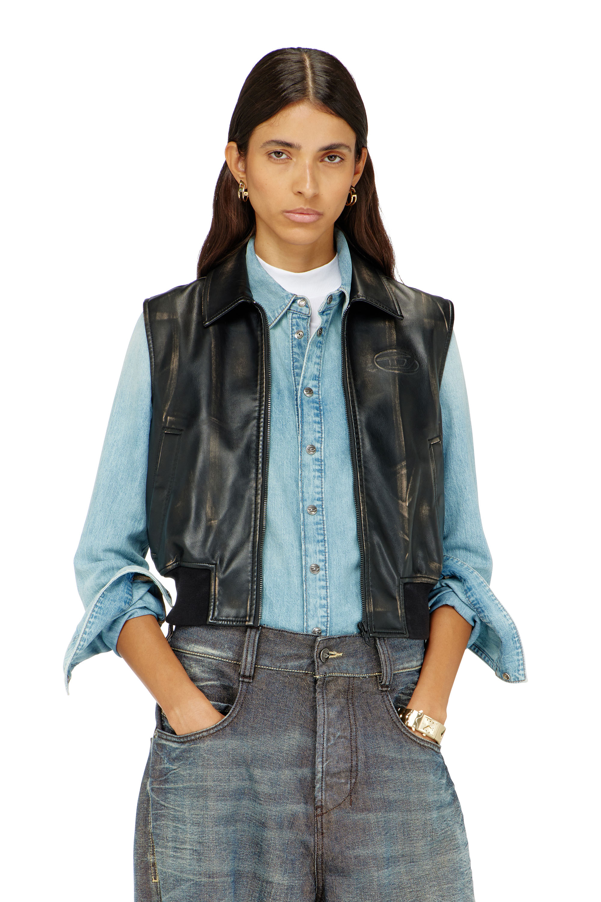 Diesel - G-INKO, Woman's Bomber vest with distressed effect in Brown - 3