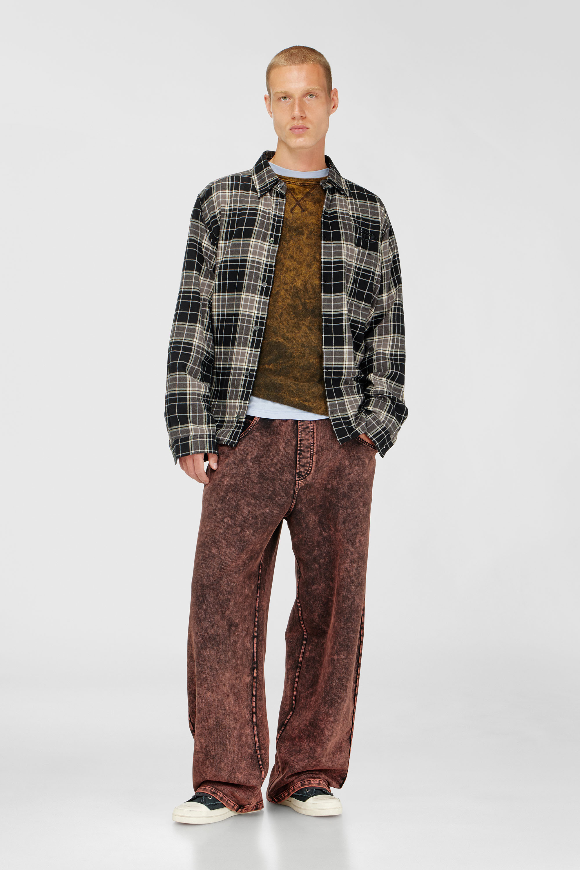 Diesel - T-BOXT-LS-RAW, Man's Acid-wash long-sleeve T-shirt with frayed details in Brown - 1