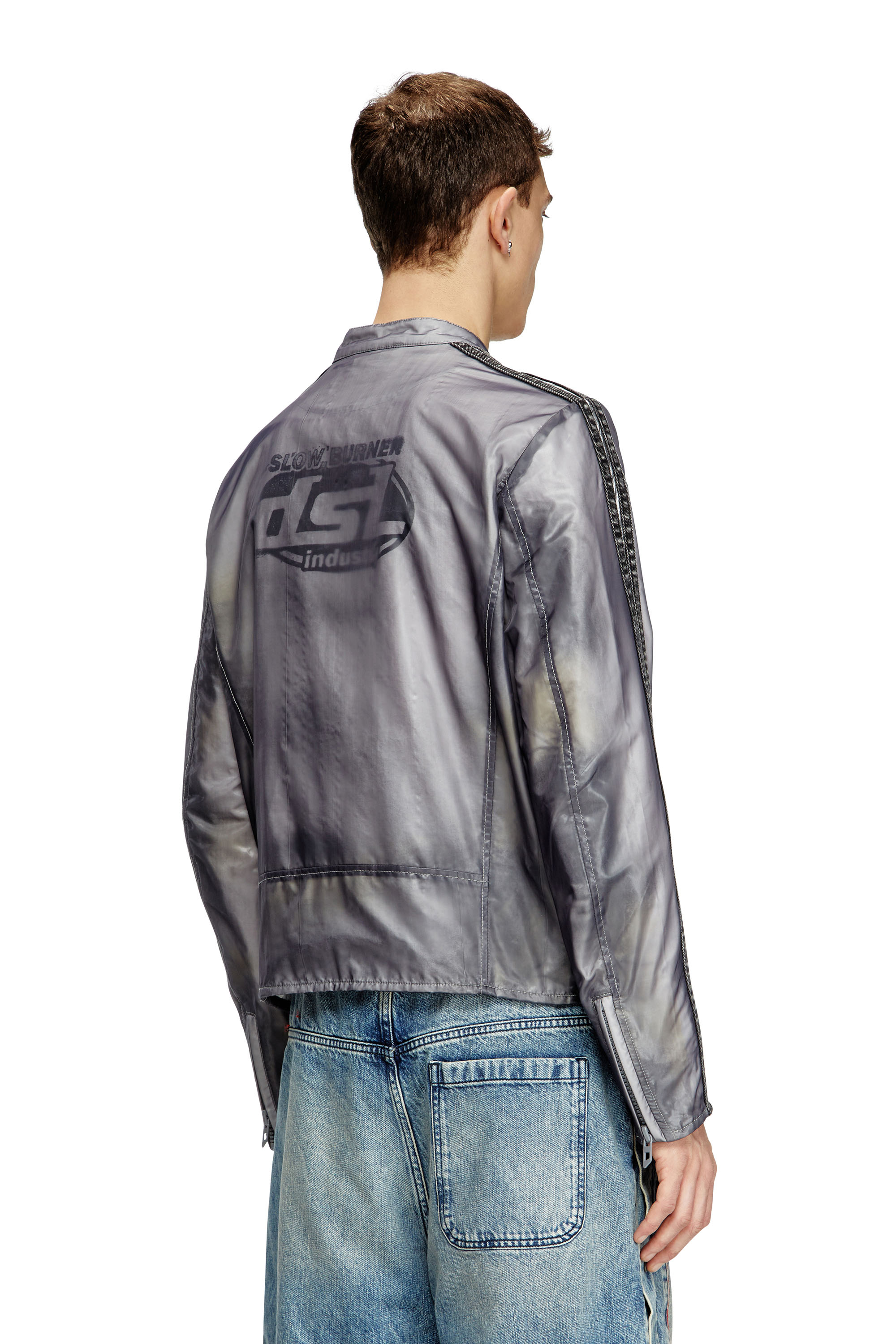 Diesel - J-POP, Man's Biker jacket with transparent effect in null - 4