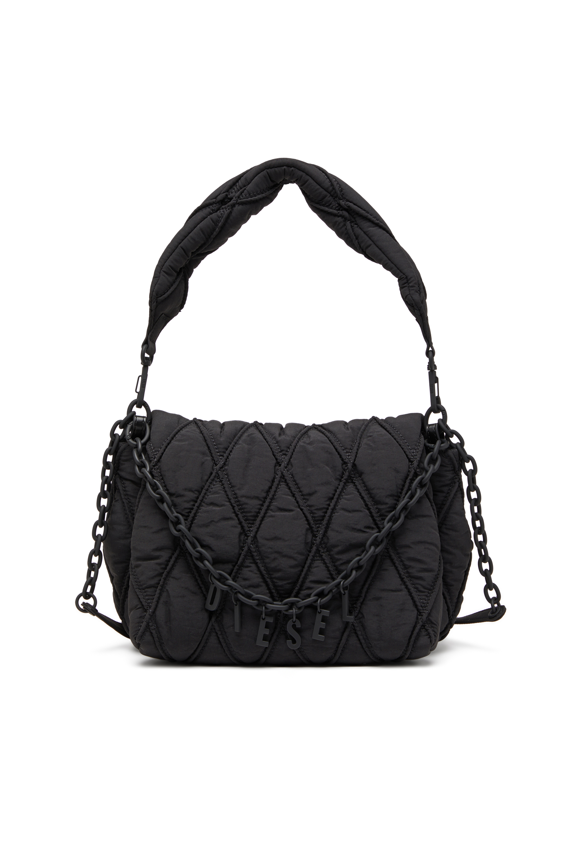 Diesel - CHARM-D SHOULDER M, Woman's Shoulder bag in quilted nylon in Black - 2