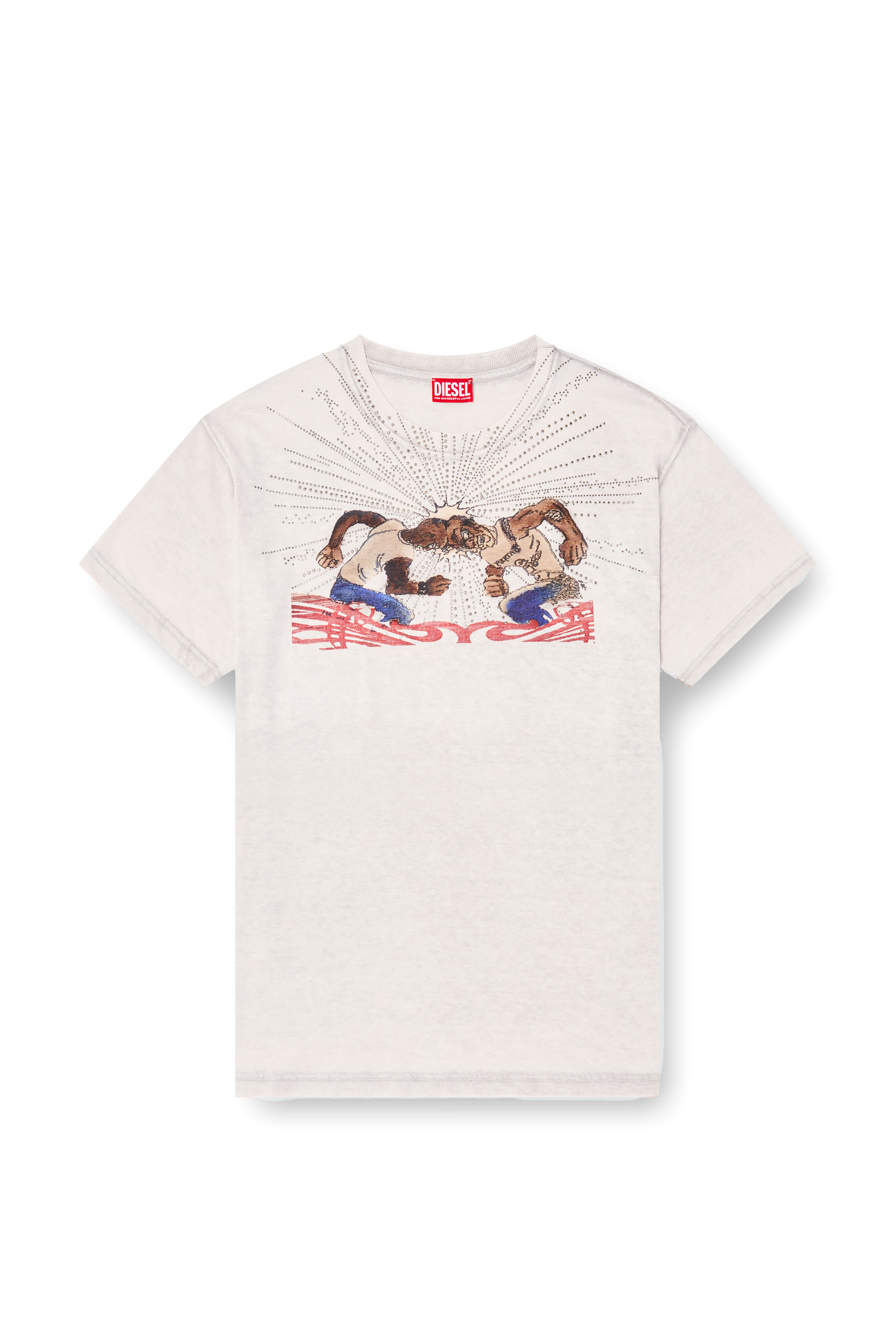 Diesel - T-NORM-T15, Man's T-shirt with rhinestone graphic in Light Grey - 3