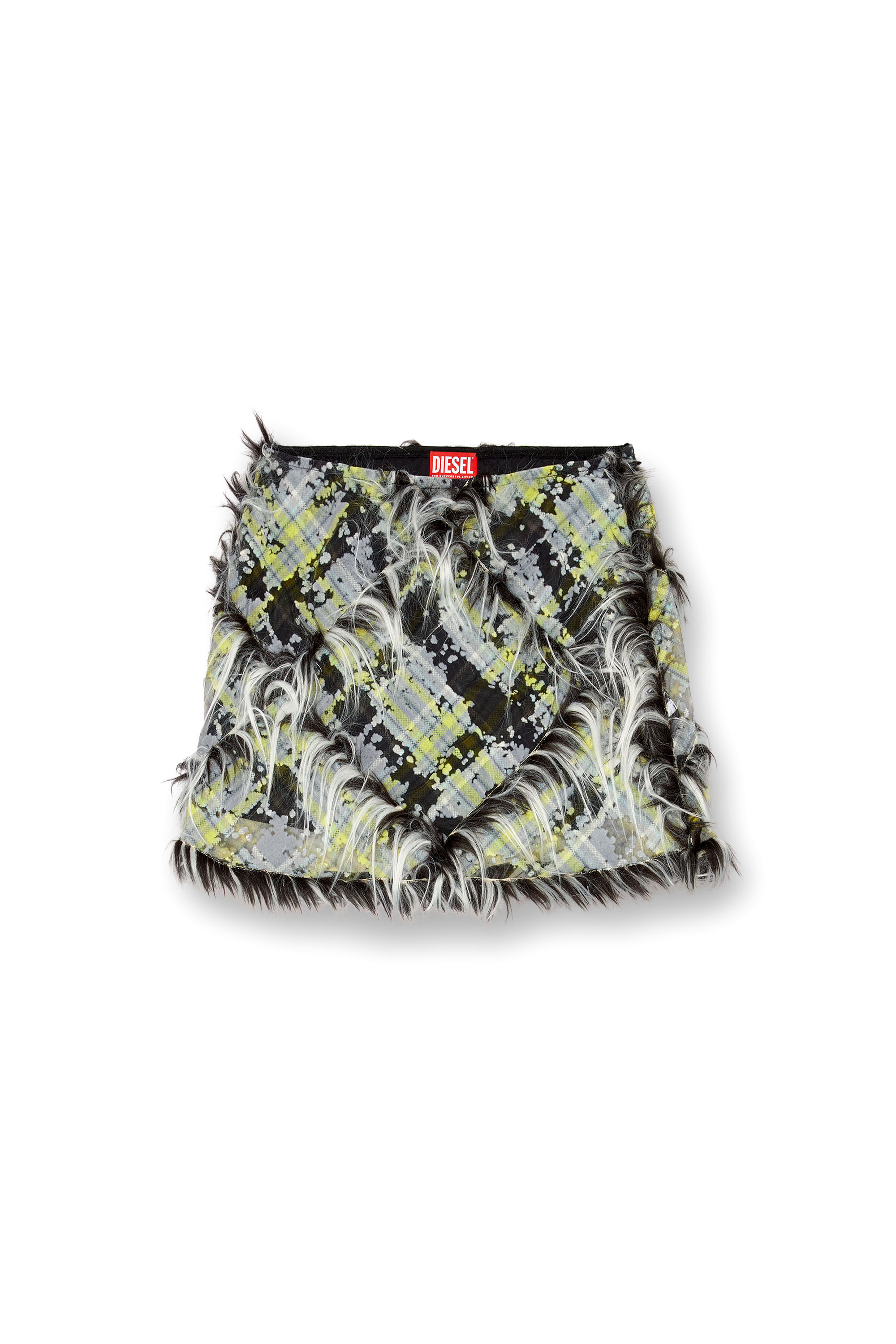 Diesel - O-BEGY, Woman's Tulle miniskirt with fuzzy trims in Black/Green - 3