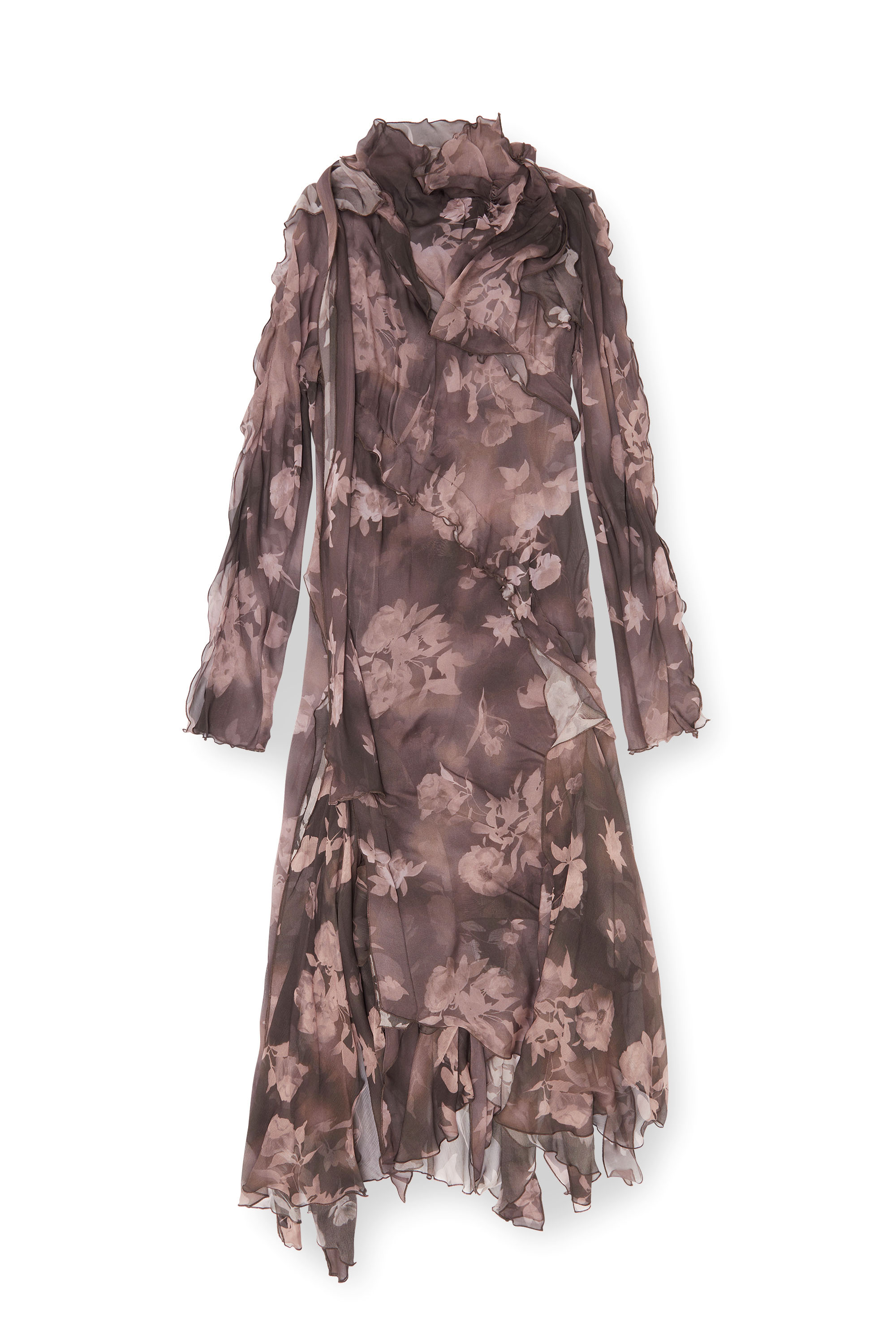 Diesel - D-RIADI, Woman's Asymmetric midi dress in chiffon and silk-crepe in Brown - 2