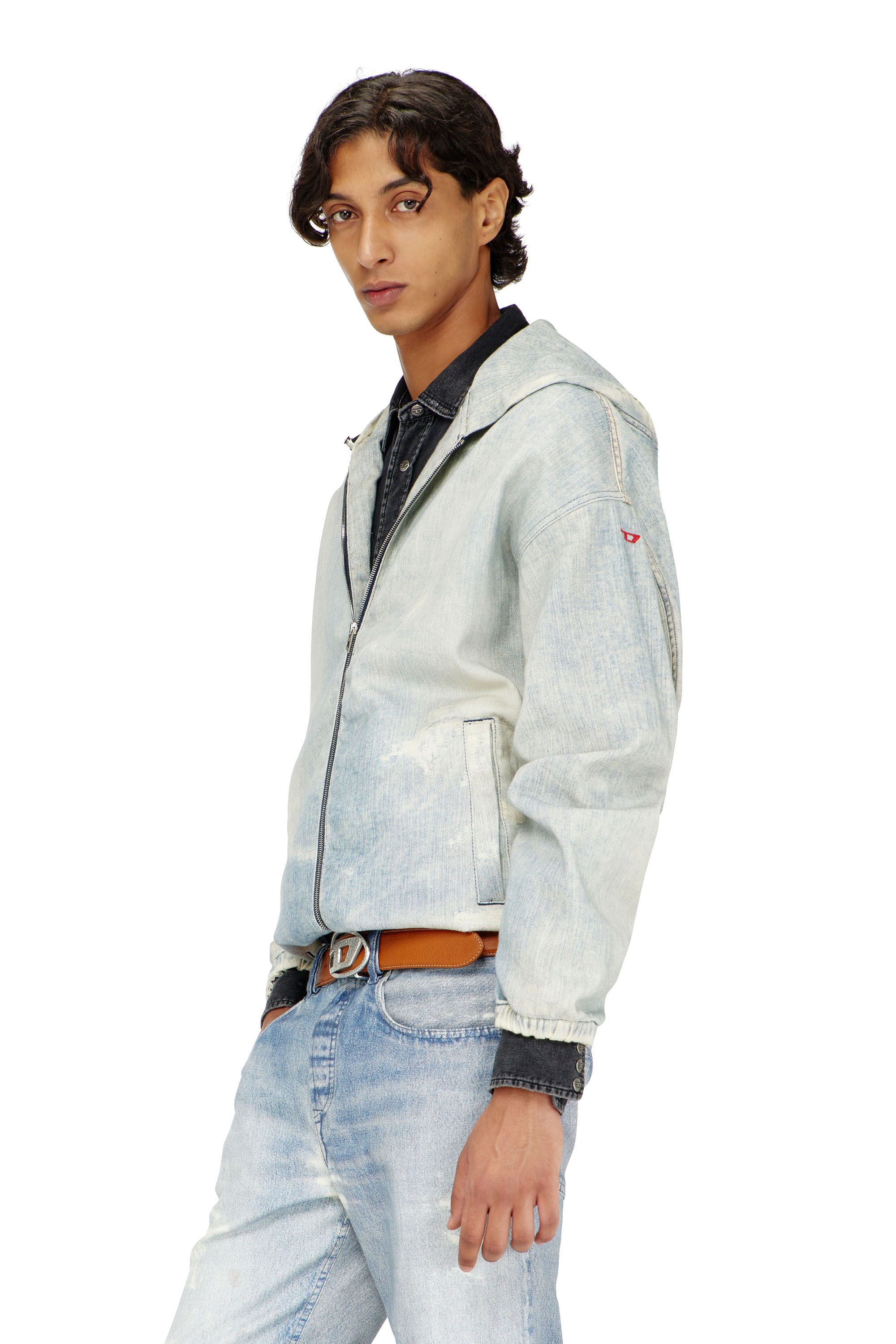 Diesel - D-WYNNY JOGG, Man's Hooded JoggJeans jacket with trompe l&rsquo;oeil in Light Blue - 1