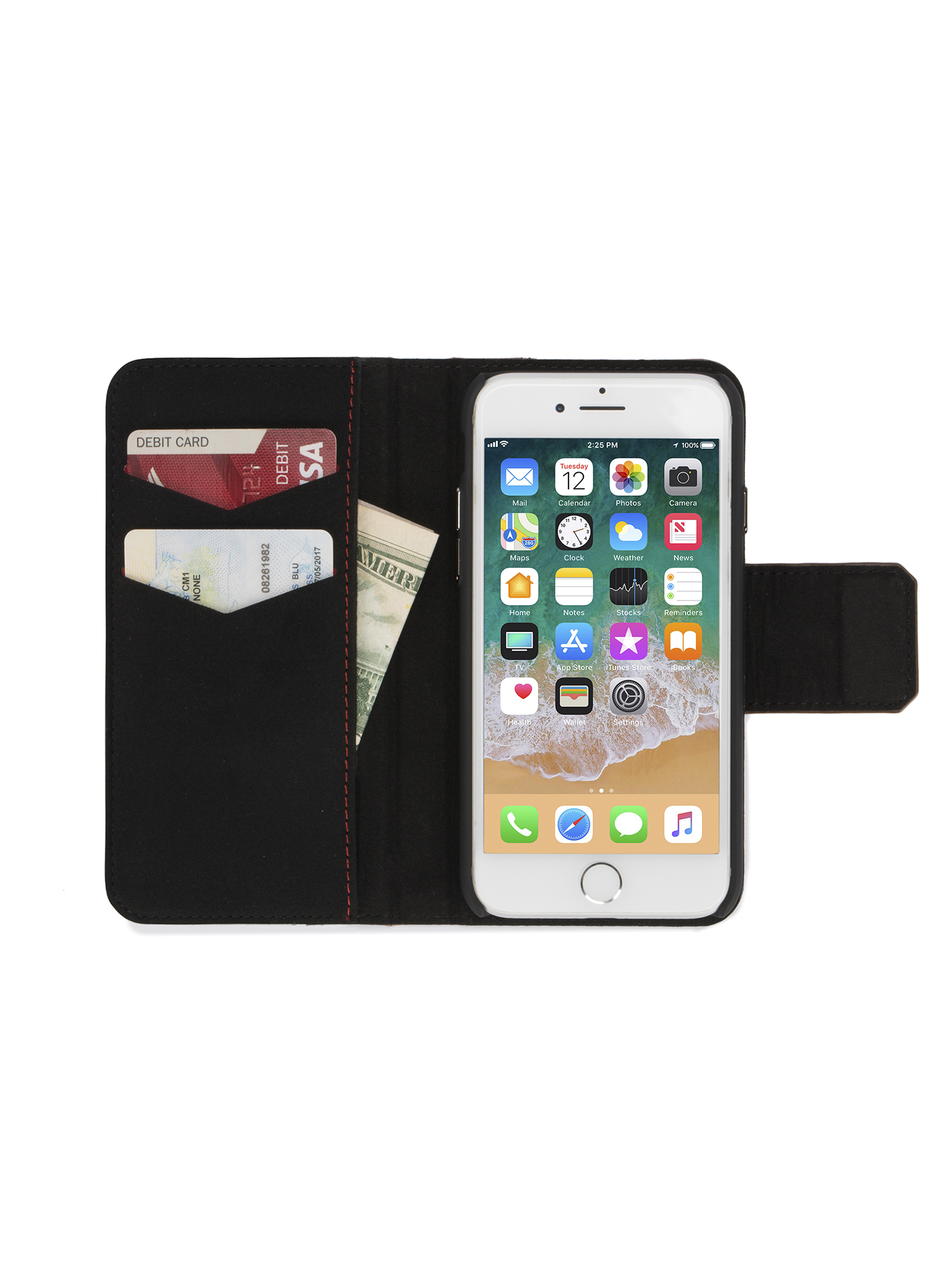 BLACK LINED LEATHER IPHONE 8 PLUS/7 PLUS FOLIO, 